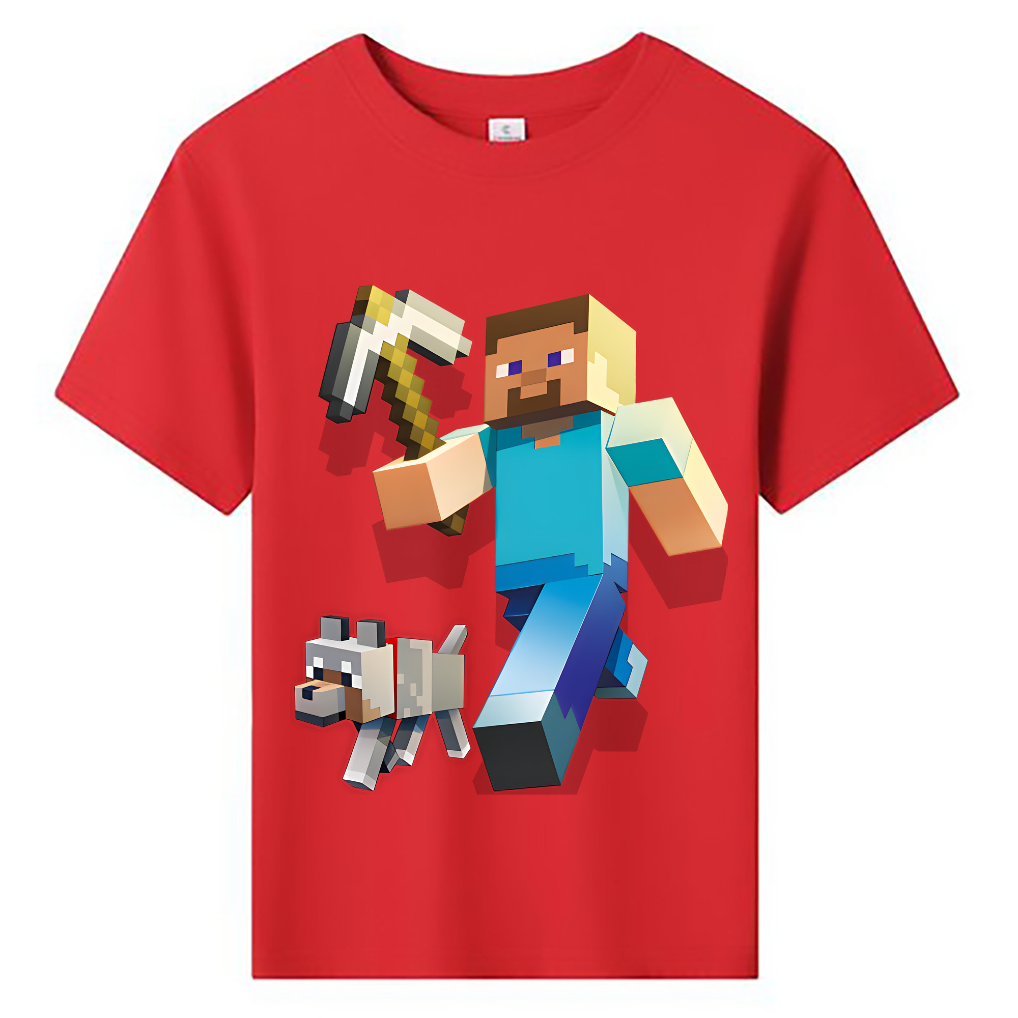 （画像用） マインクラフト ブロックの世界 Minecraft MC Block world 綿100％キッズTシャツ（フロントプリント）