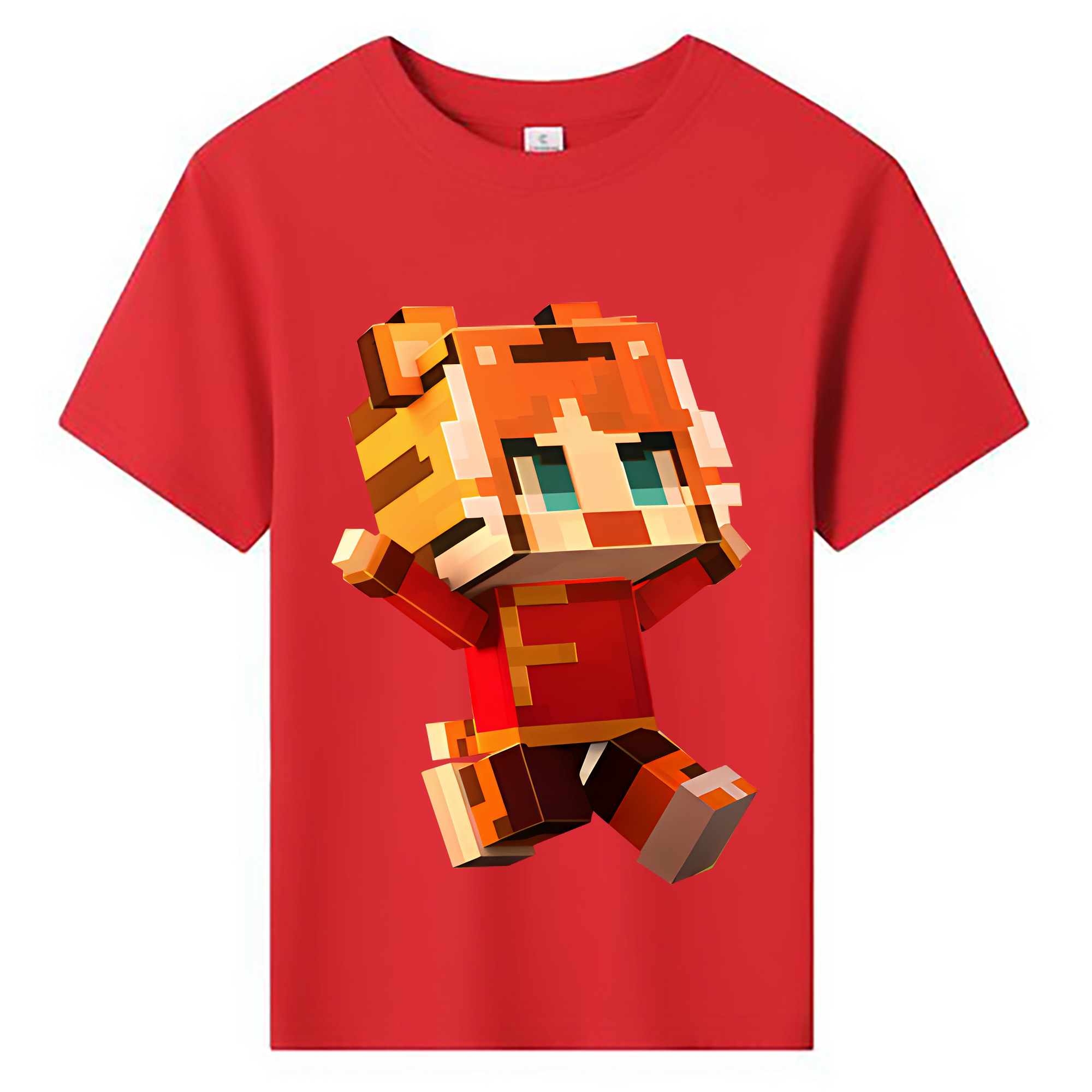 （画像用） マインクラフト ブロックの世界 Minecraft MC Block world 綿100％キッズTシャツ（フロントプリント）