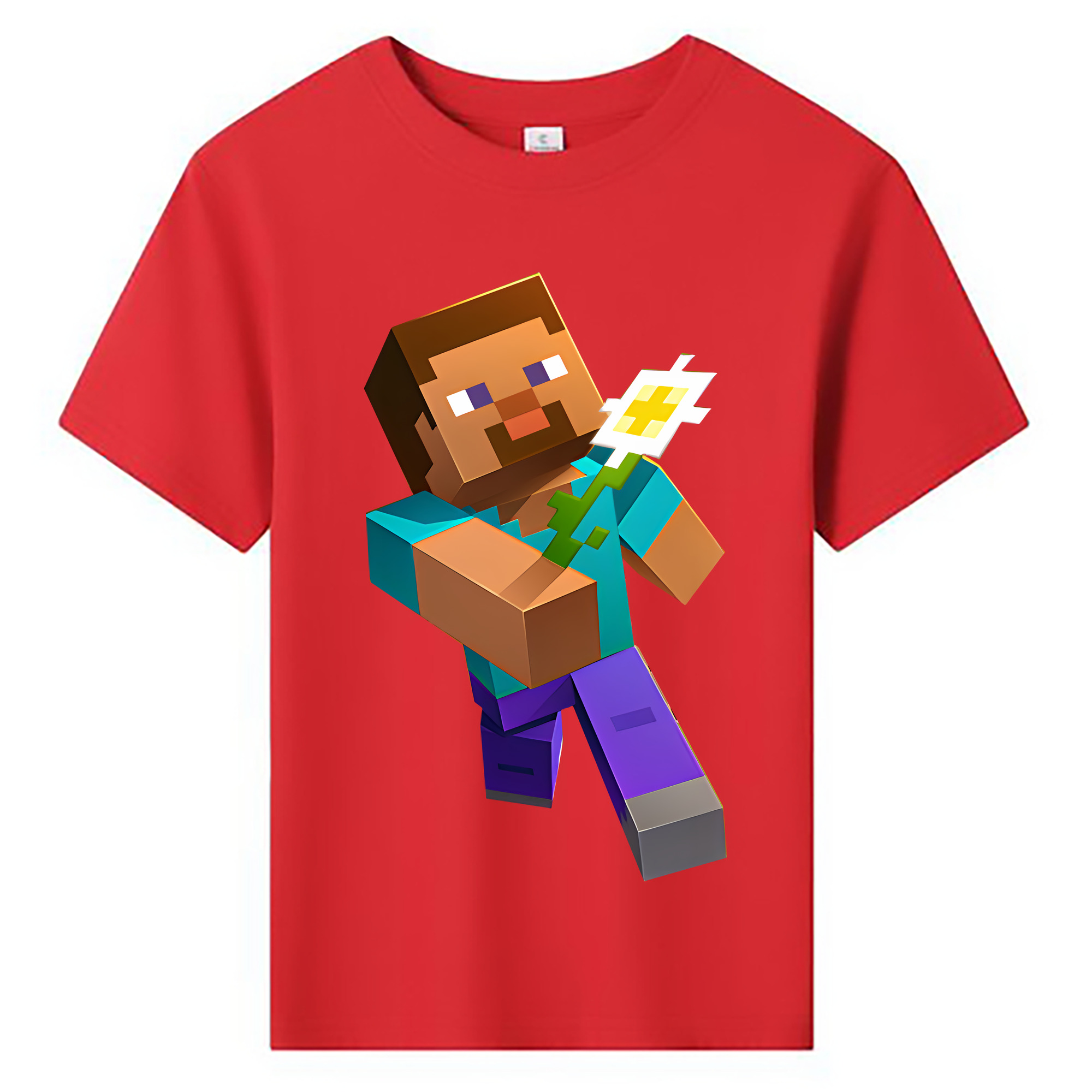 （画像用） マインクラフト ブロックの世界 Minecraft MC Block world 綿100％キッズTシャツ（フロントプリント）