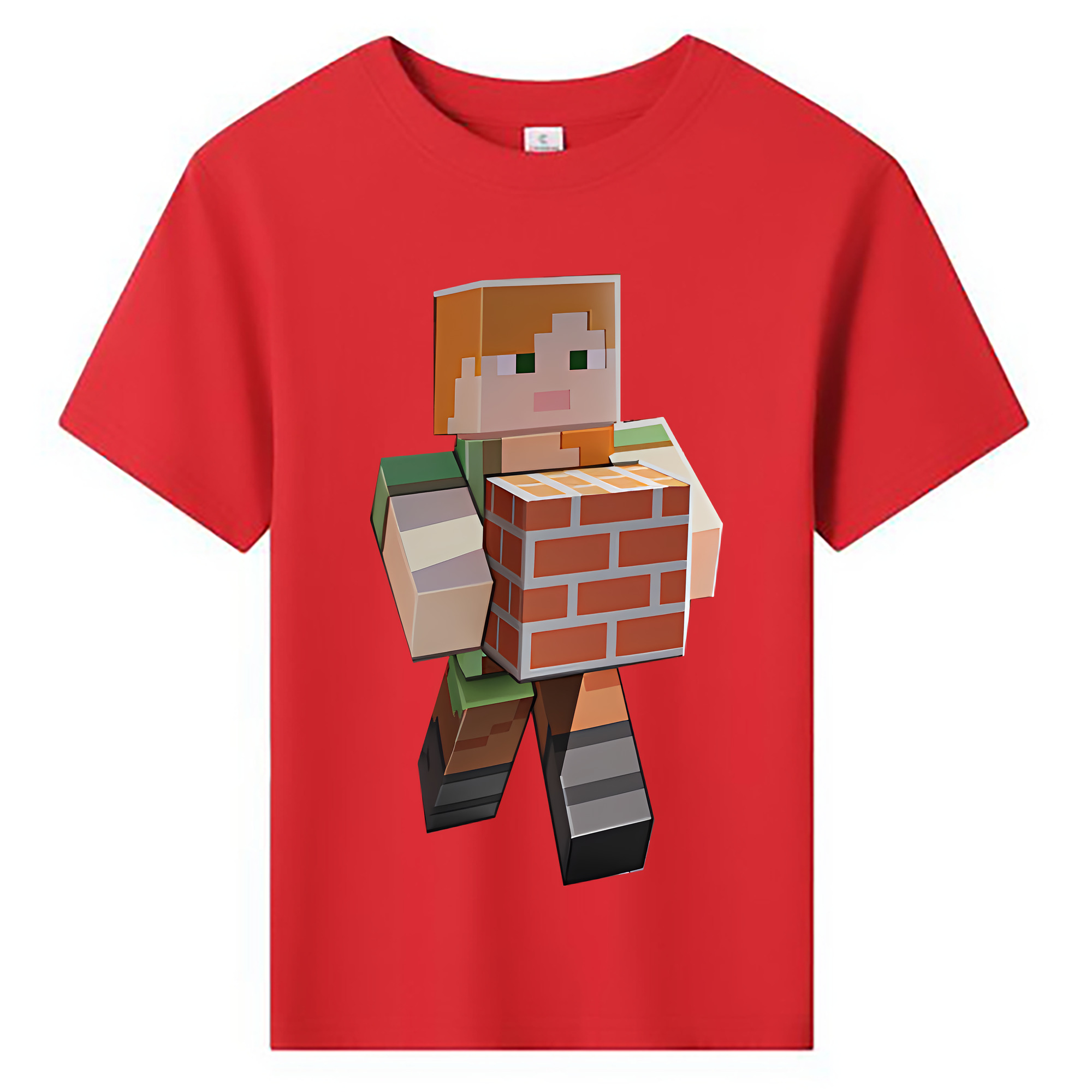 （画像用） マインクラフト ブロックの世界 Minecraft MC Block world 綿100％キッズTシャツ（フロントプリント）