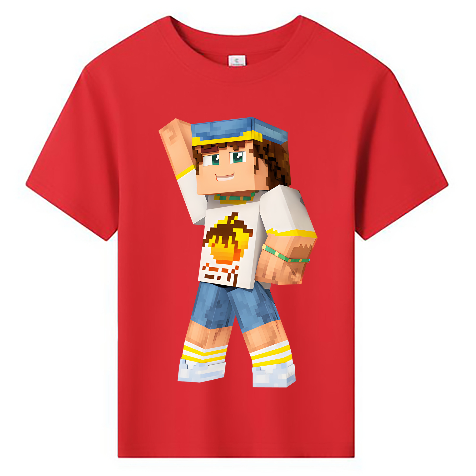 （画像用） マインクラフト ブロックの世界 Minecraft MC Block world 綿100％キッズTシャツ（フロントプリント）