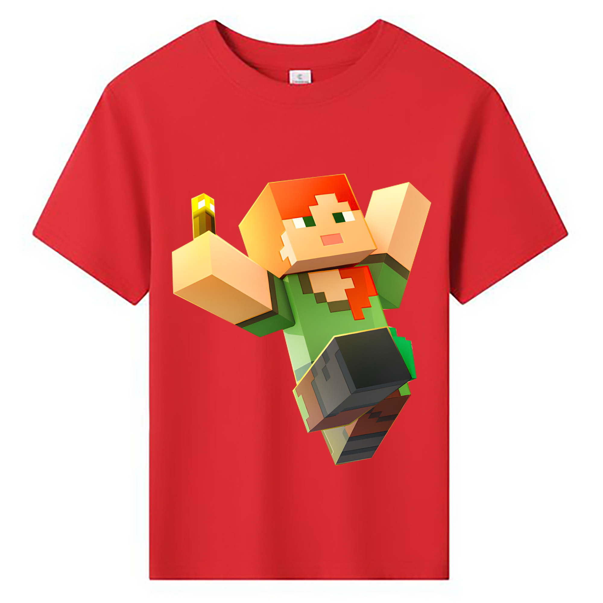 （画像用） マインクラフト ブロックの世界 Minecraft MC Block world 綿100％キッズTシャツ（フロントプリント）