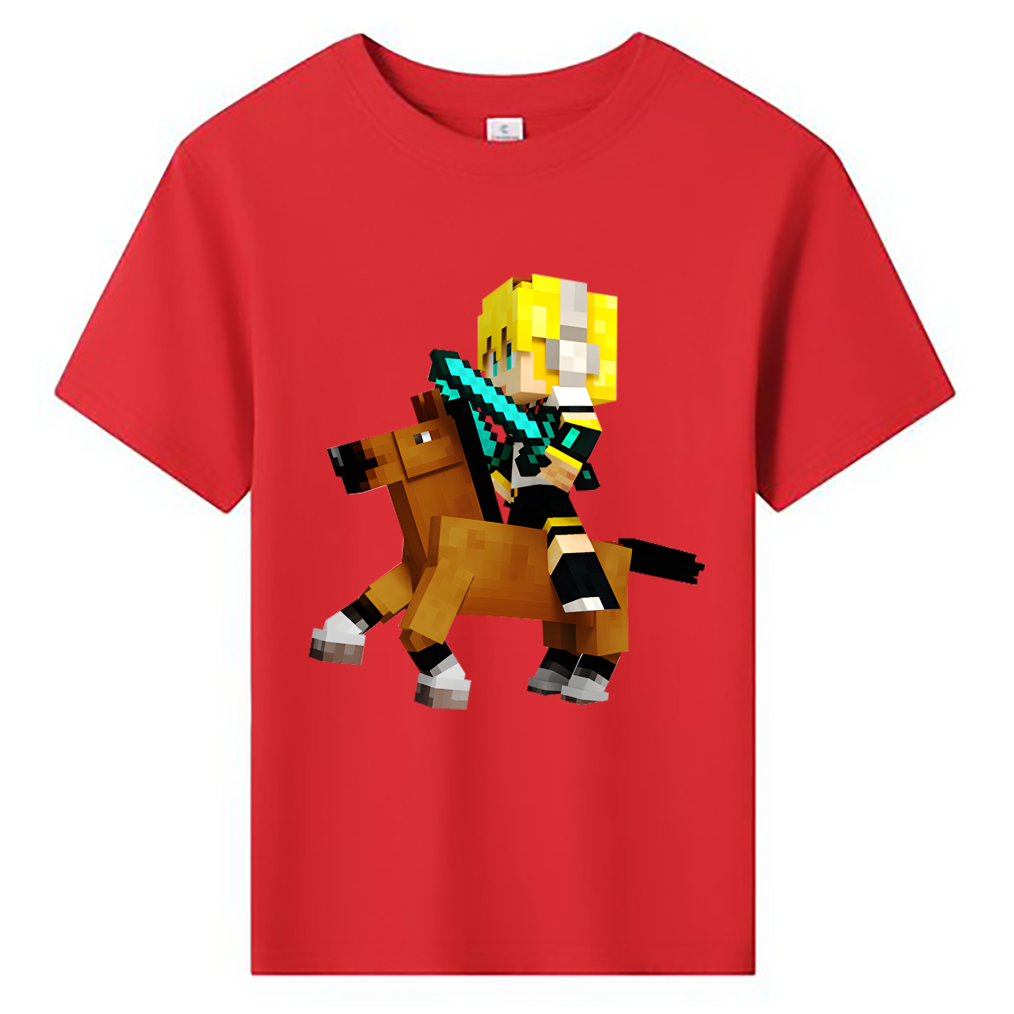（画像用） マインクラフト ブロックの世界 Minecraft MC Block world 綿100％キッズTシャツ（フロントプリント）