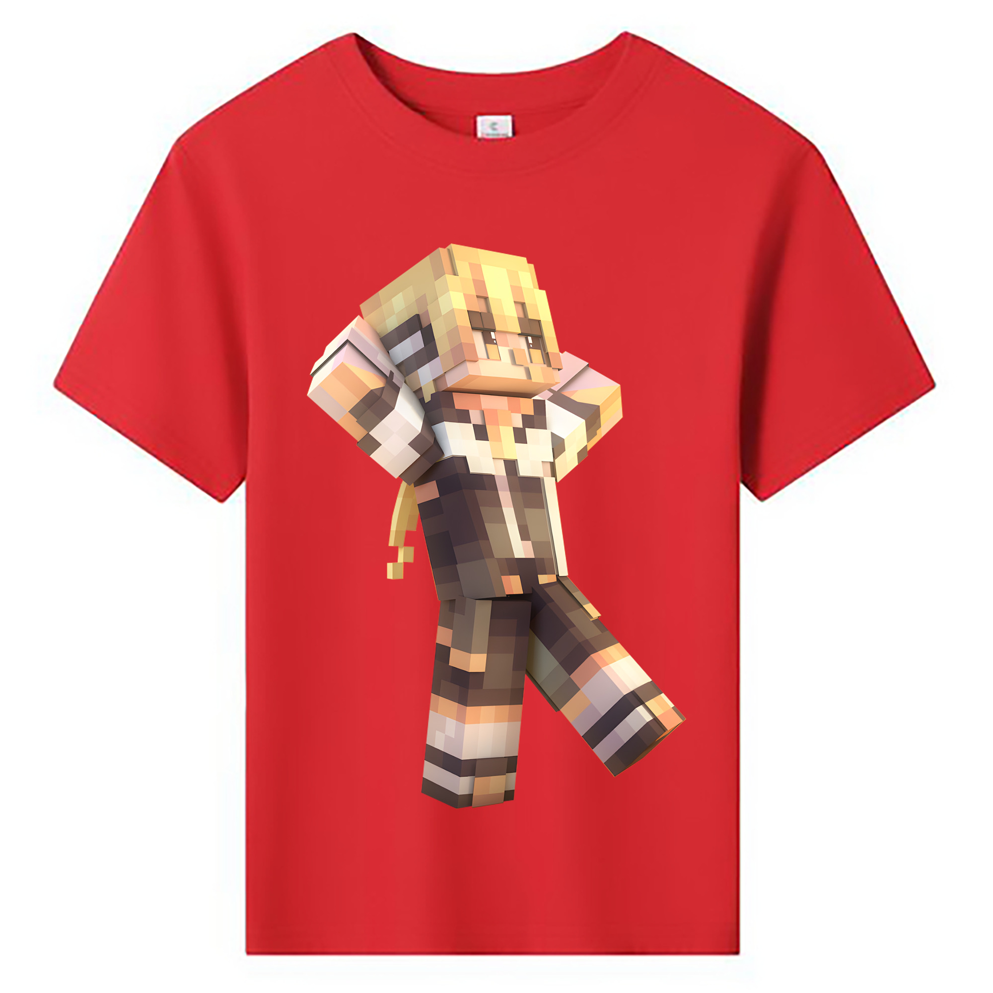 （画像用） マインクラフト ブロックの世界 Minecraft MC Block world 綿100％キッズTシャツ（フロントプリント）