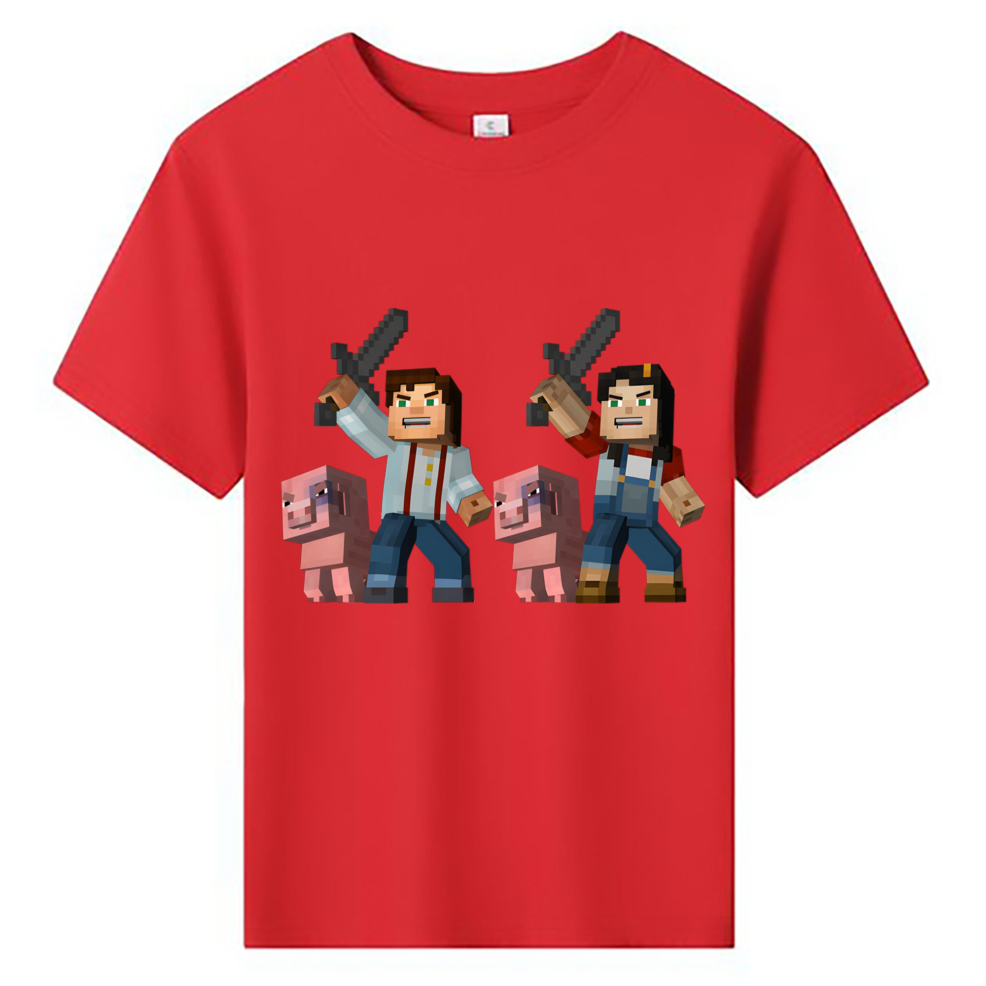 （画像用） マインクラフト ブロックの世界 Minecraft MC Block world 綿100％キッズTシャツ（フロントプリント）
