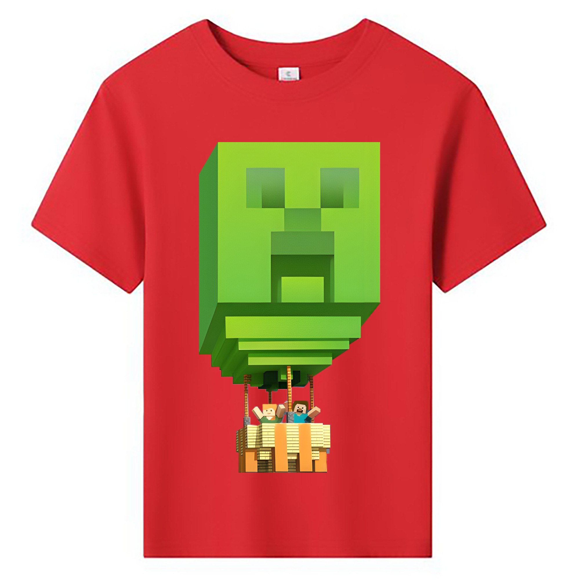 （画像用） マインクラフト ブロックの世界 Minecraft MC Block world 綿100％キッズTシャツ（フロントプリント）