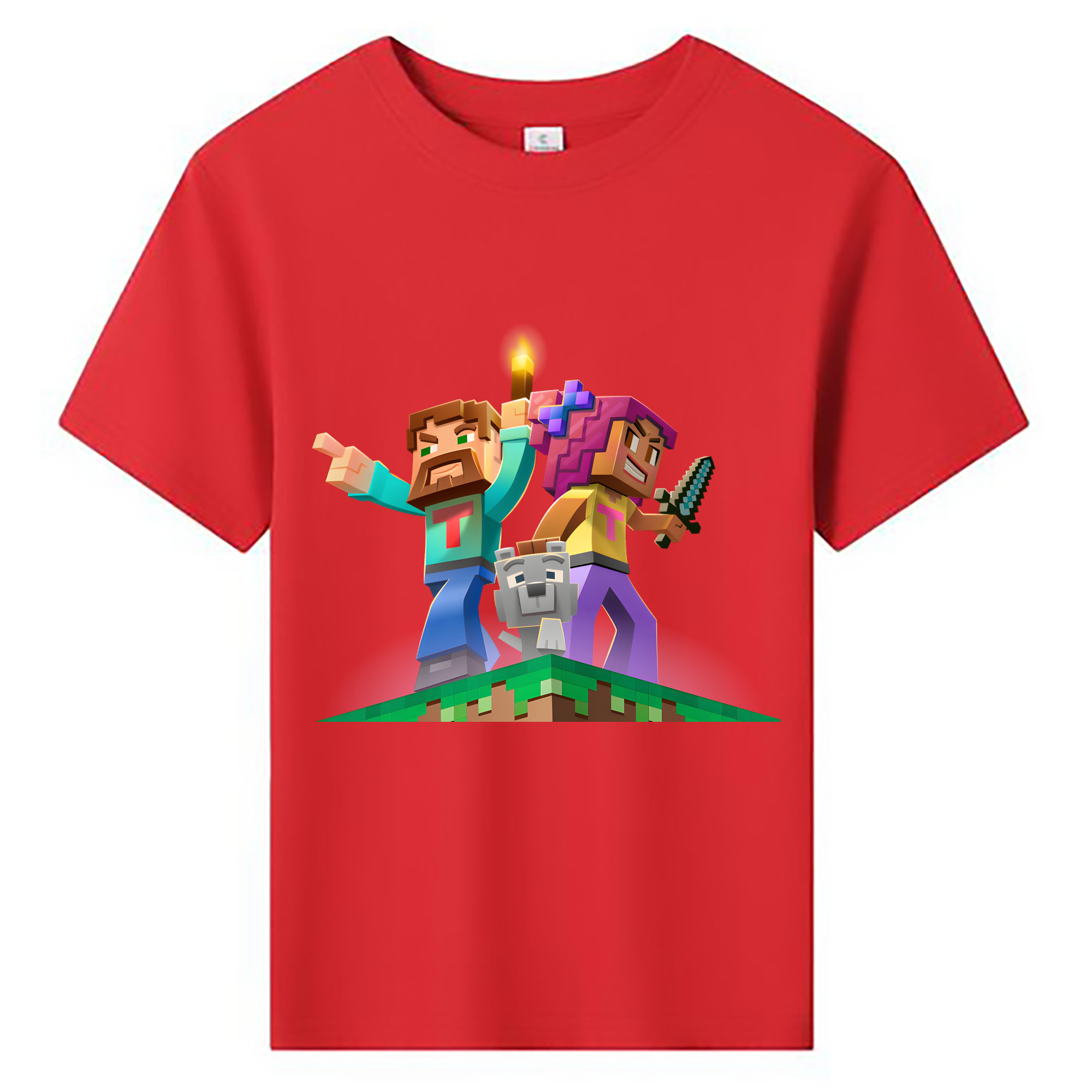 （画像用） マインクラフト ブロックの世界 Minecraft MC Block world 綿100％キッズTシャツ（フロントプリント）
