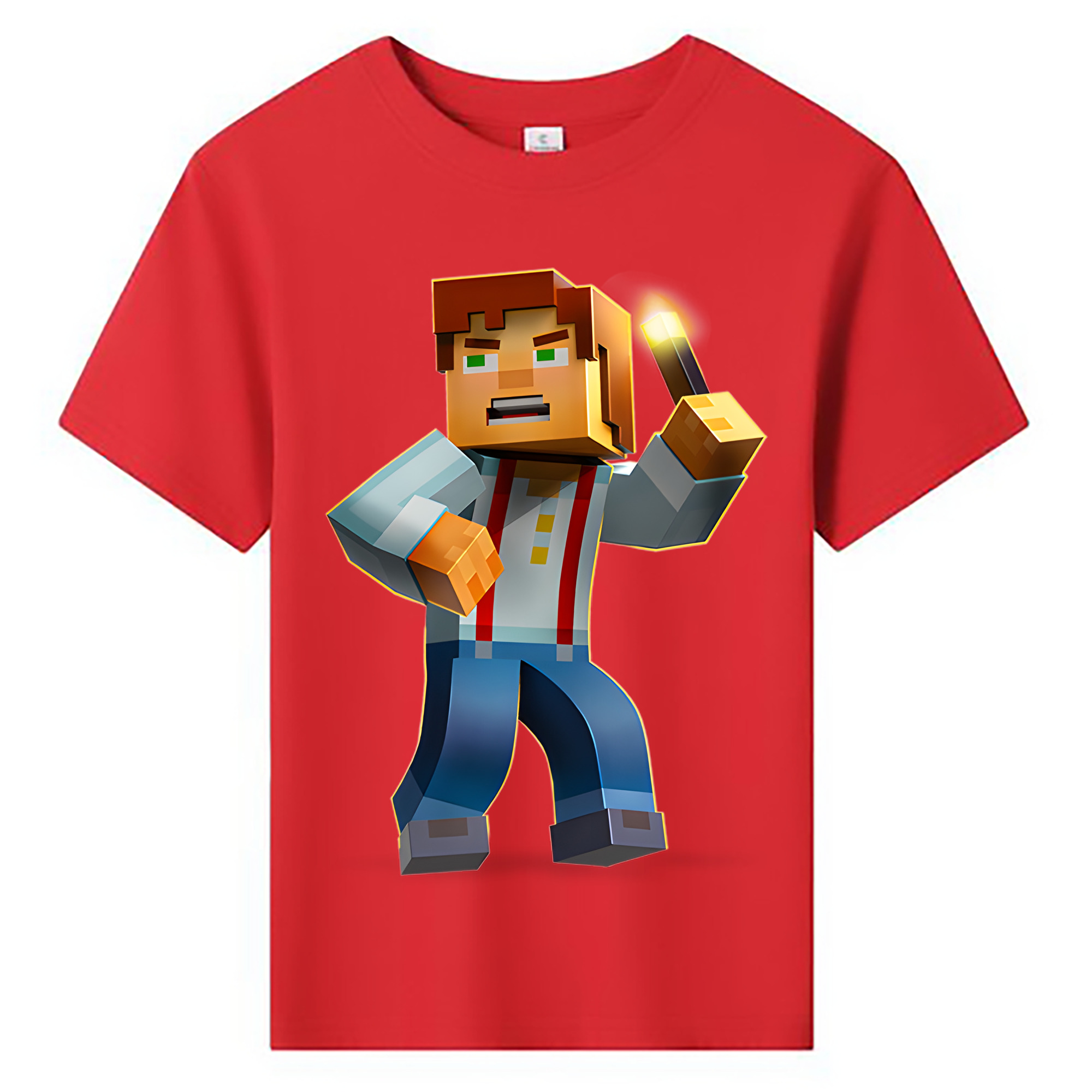 （画像用） マインクラフト ブロックの世界 Minecraft MC Block world 綿100％キッズTシャツ（フロントプリント）
