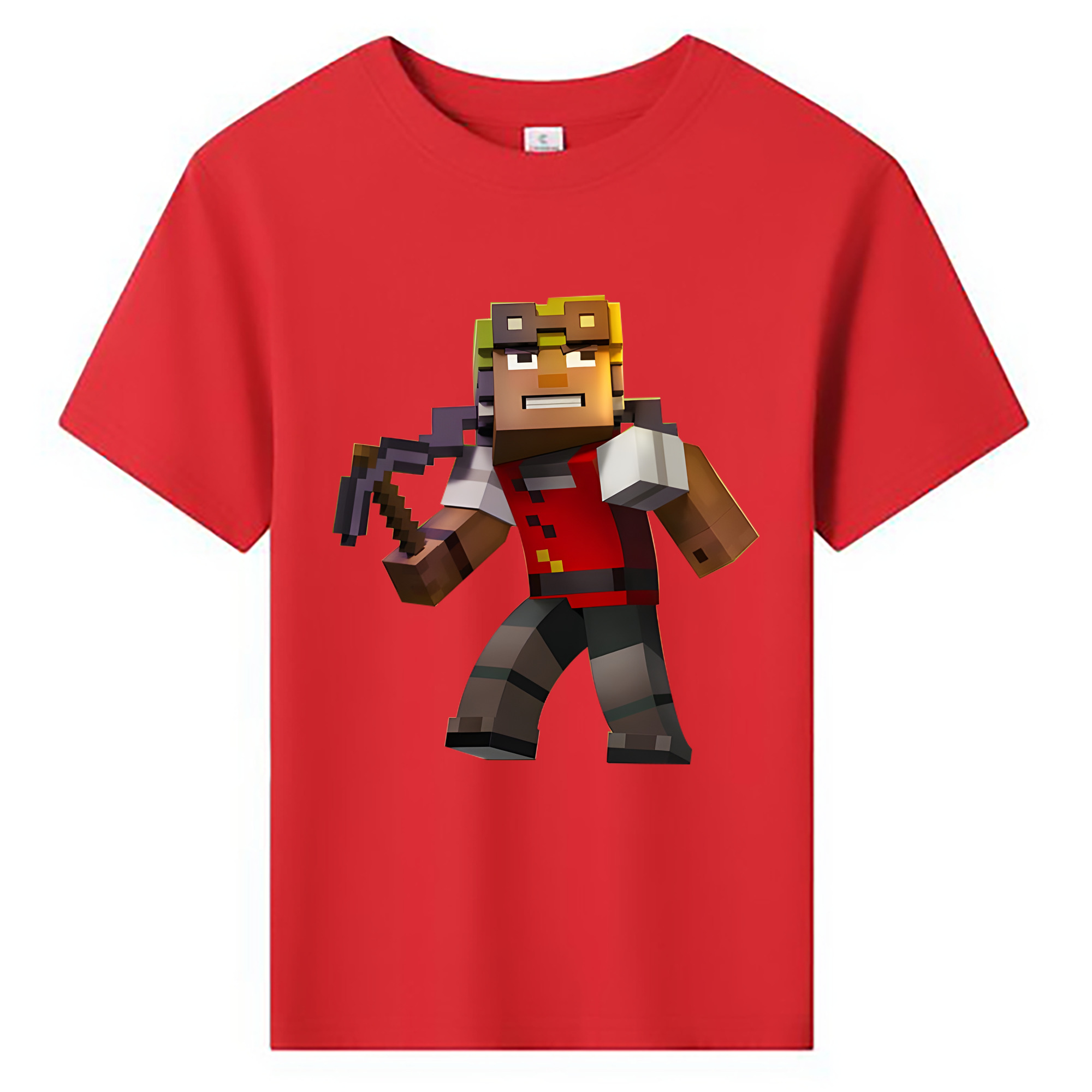 （画像用） マインクラフト ブロックの世界 Minecraft MC Block world 綿100％キッズTシャツ（フロントプリント）