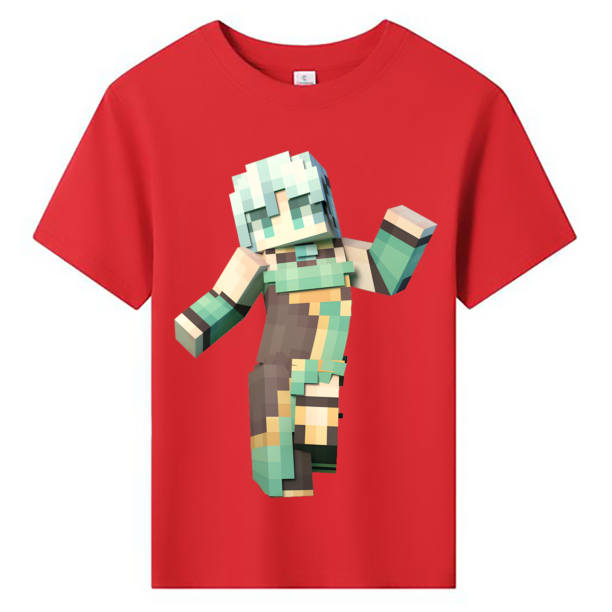 （画像用） マインクラフト ブロックの世界 Minecraft MC Block world 綿100％キッズTシャツ（フロントプリント）