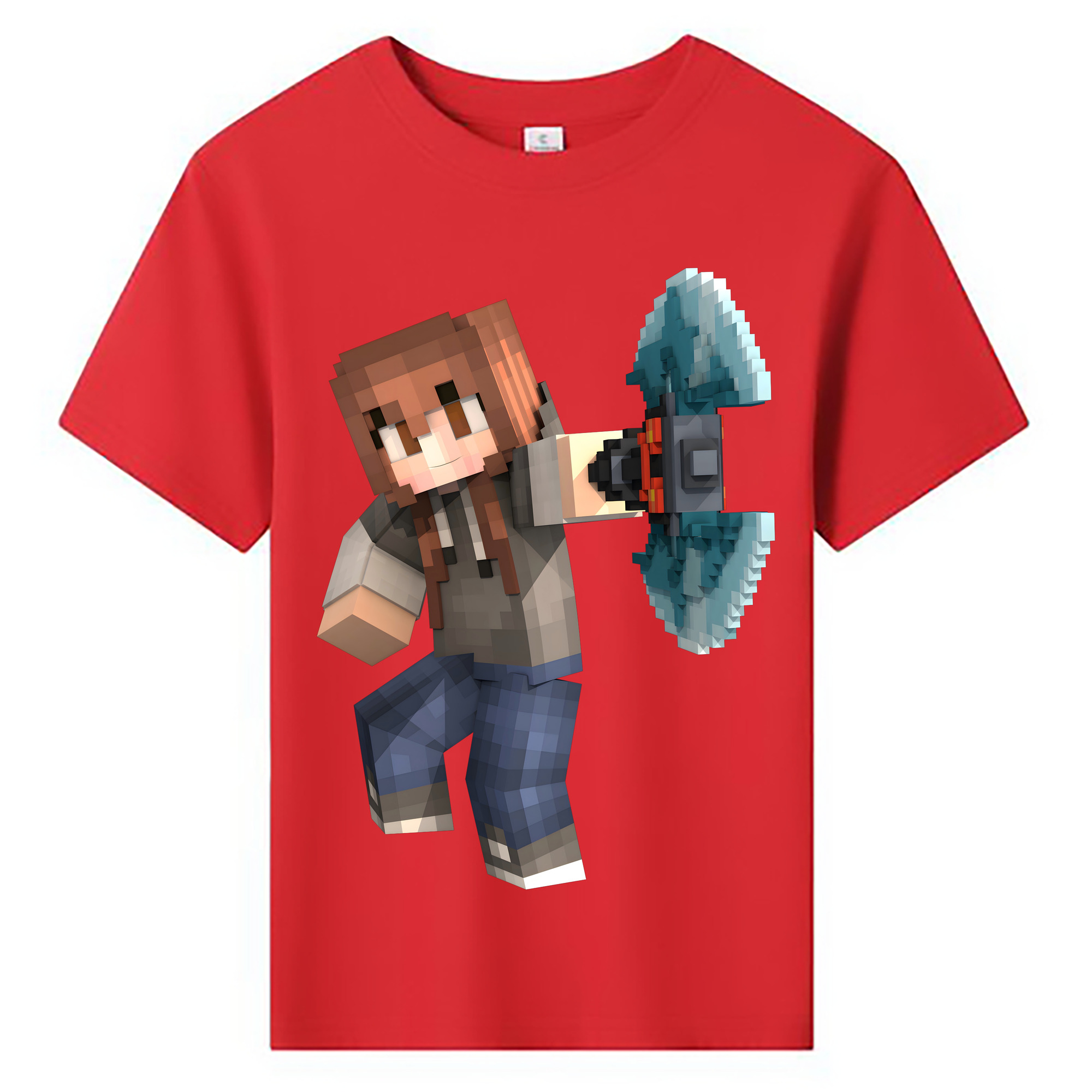 （画像用） マインクラフト ブロックの世界 Minecraft MC Block world 綿100％キッズTシャツ（フロントプリント）