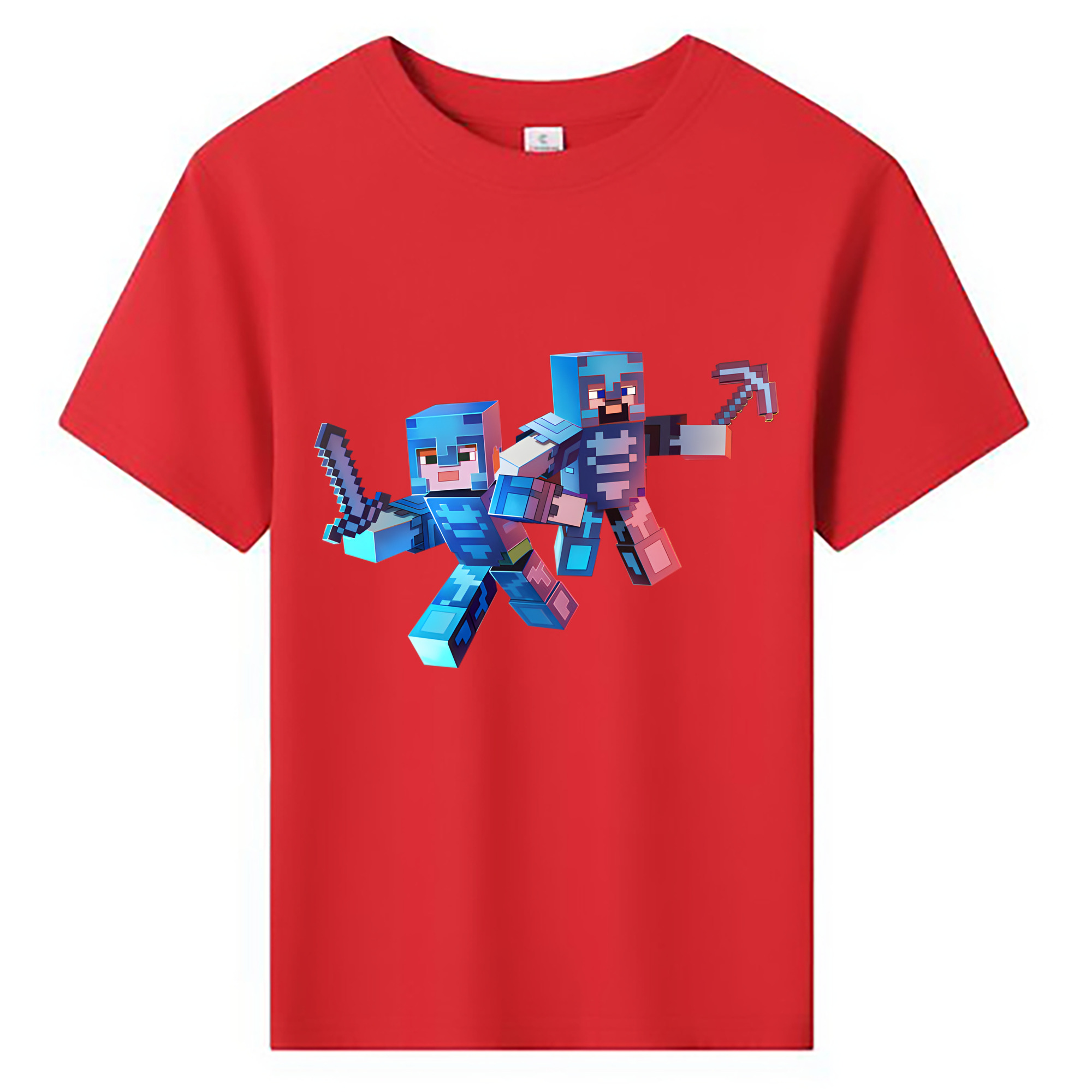 （画像用） マインクラフト ブロックの世界 Minecraft MC Block world 綿100％キッズTシャツ（フロントプリント）