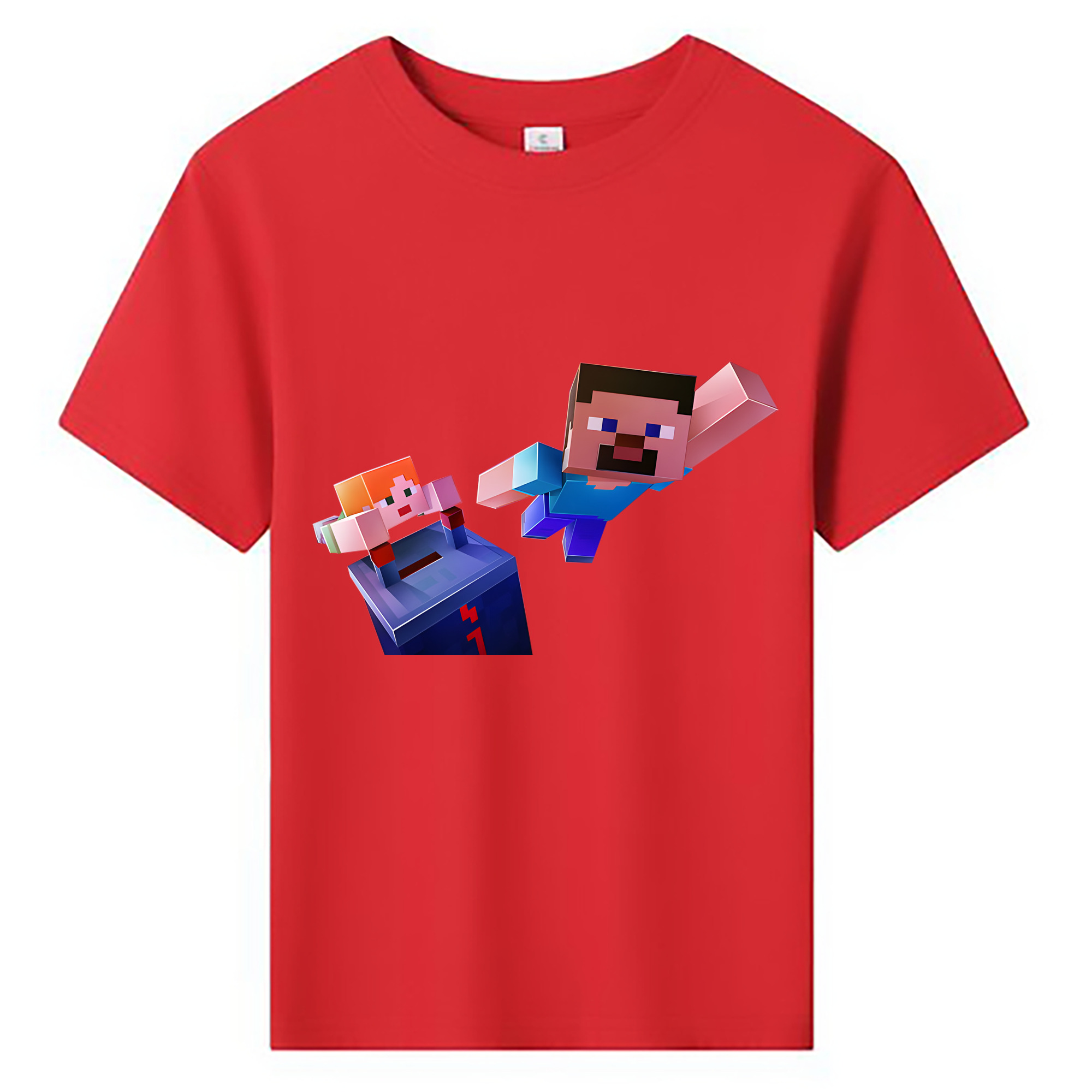 （画像用） マインクラフト ブロックの世界 Minecraft MC Block world 綿100％キッズTシャツ（フロントプリント）