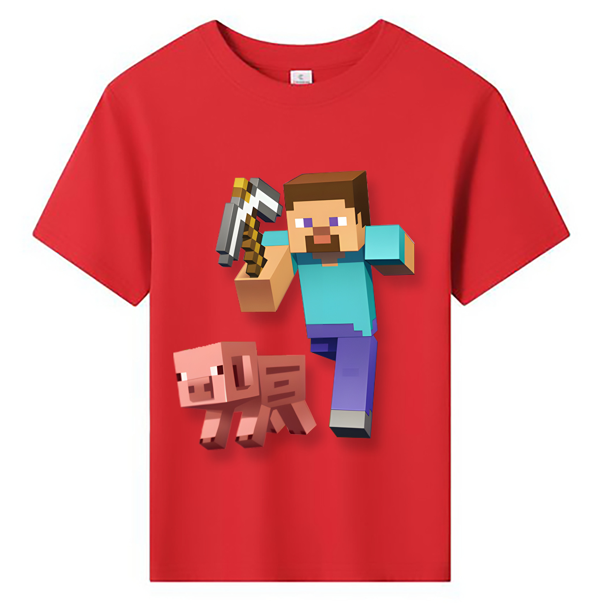 （画像用） マインクラフト ブロックの世界 Minecraft MC Block world 綿100％キッズTシャツ（フロントプリント）