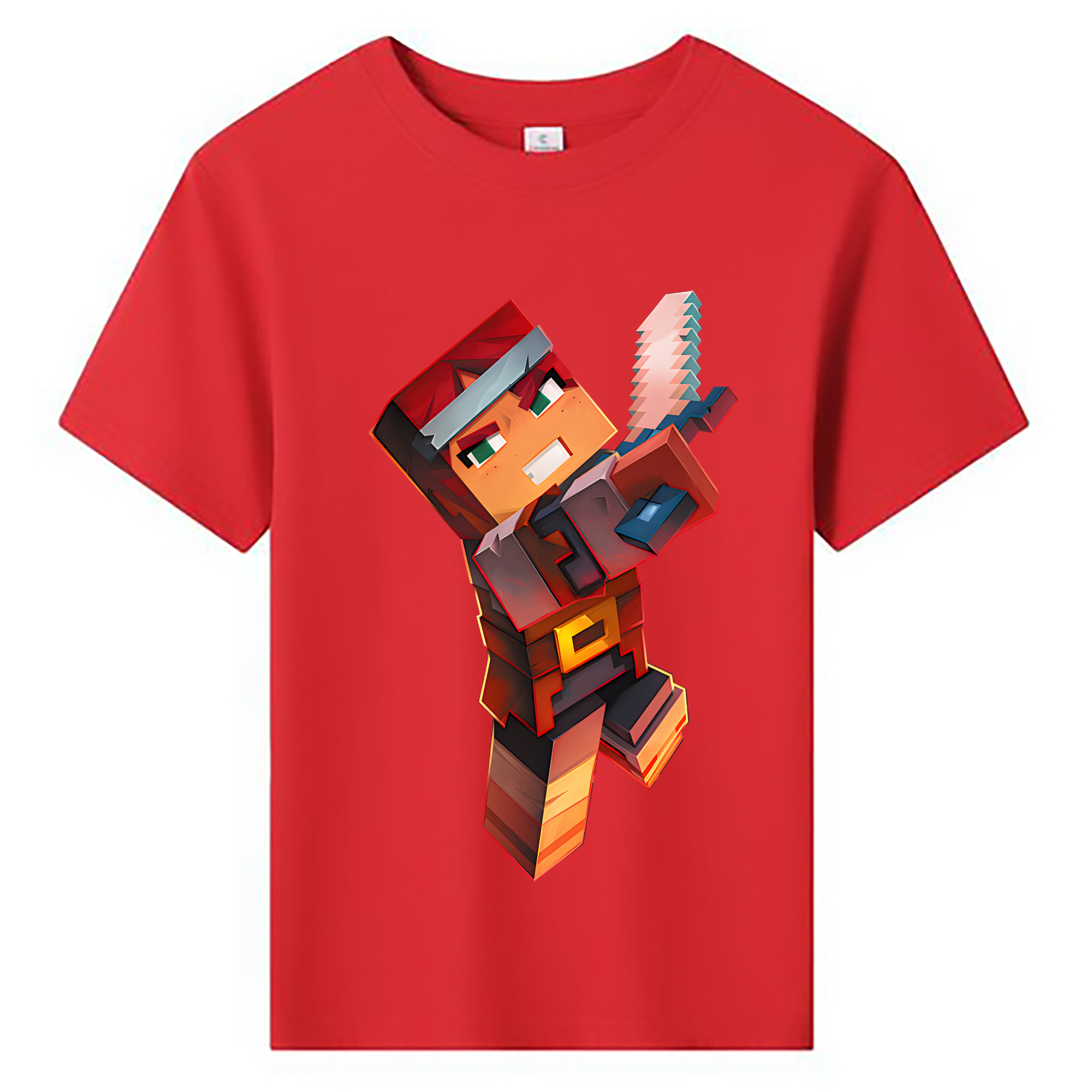 （画像用） マインクラフト ブロックの世界 Minecraft MC Block world 綿100％キッズTシャツ（フロントプリント）