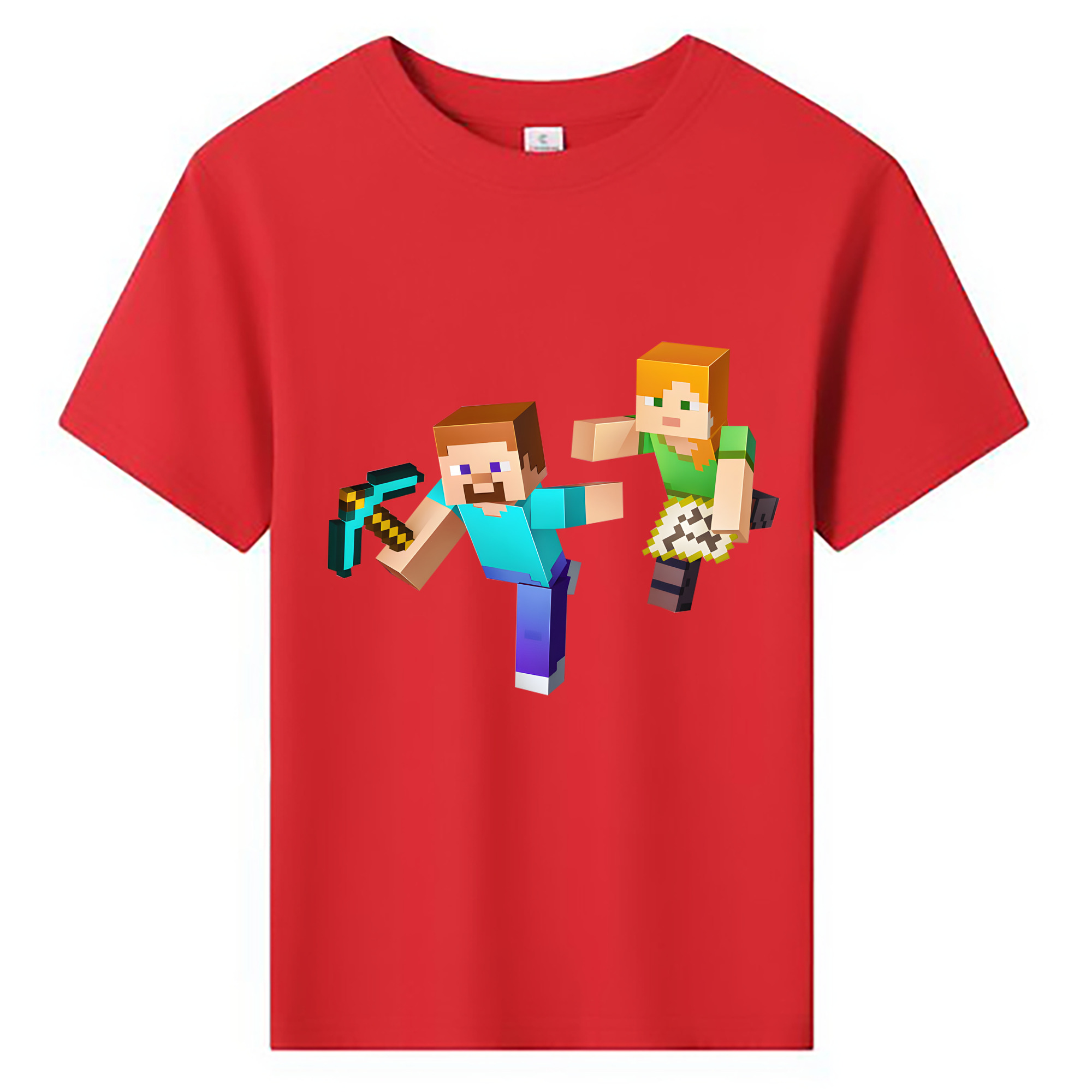 （画像用） マインクラフト ブロックの世界 Minecraft MC Block world 綿100％キッズTシャツ（フロントプリント）