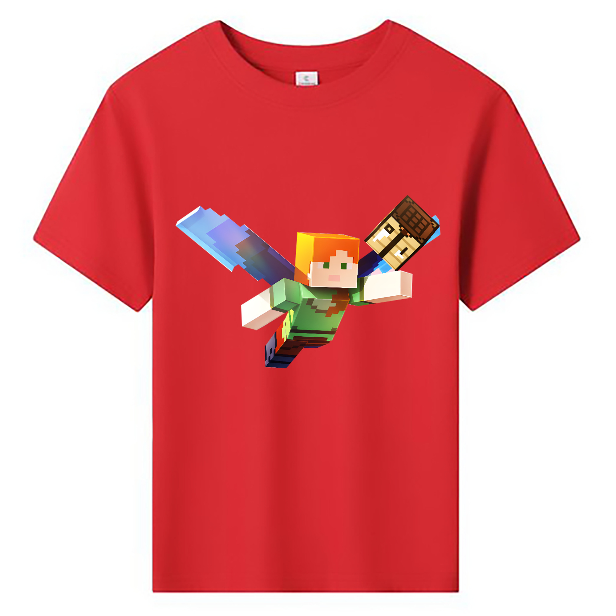 （画像用） マインクラフト ブロックの世界 Minecraft MC Block world 綿100％キッズTシャツ（フロントプリント）