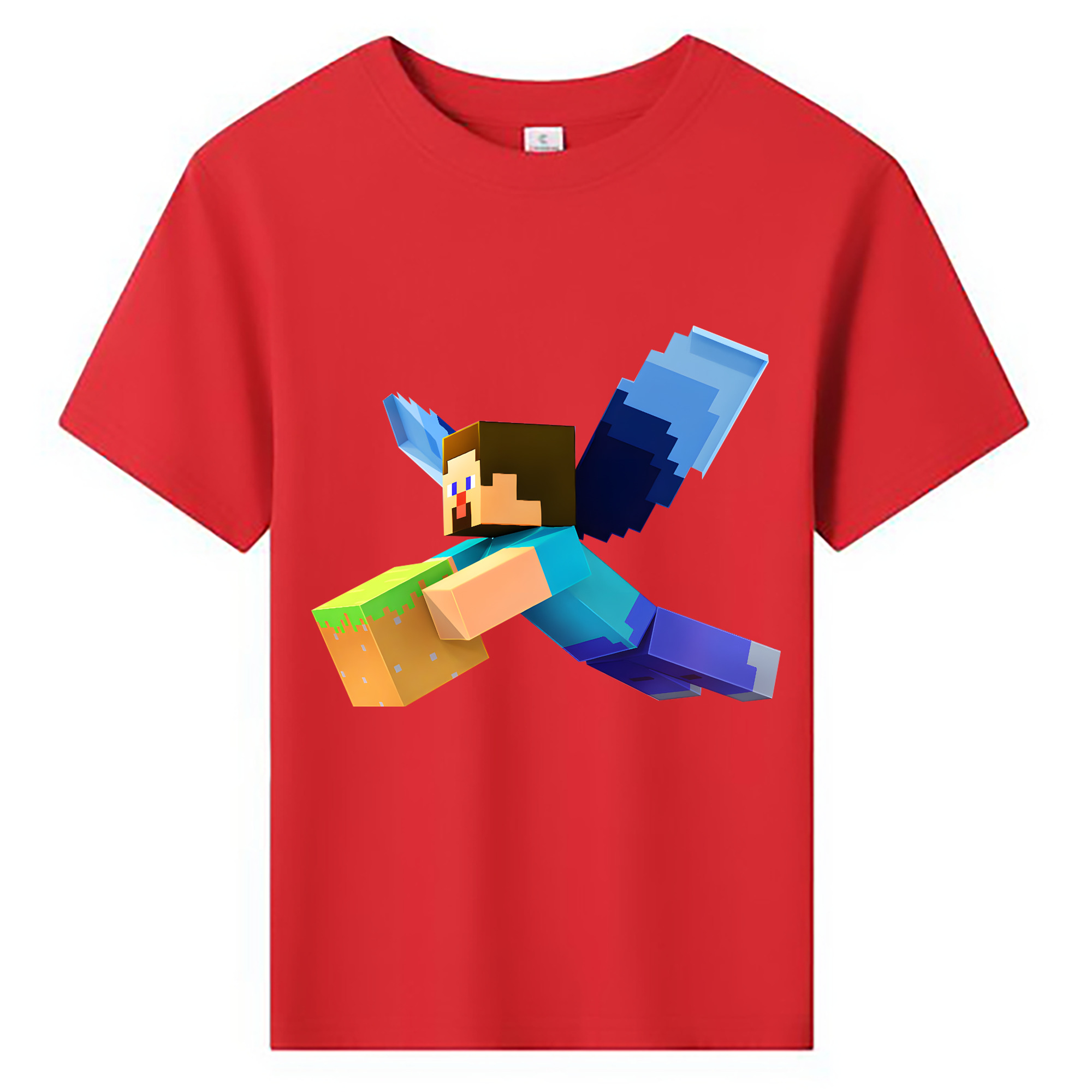 （画像用） マインクラフト ブロックの世界 Minecraft MC Block world 綿100％キッズTシャツ（フロントプリント）
