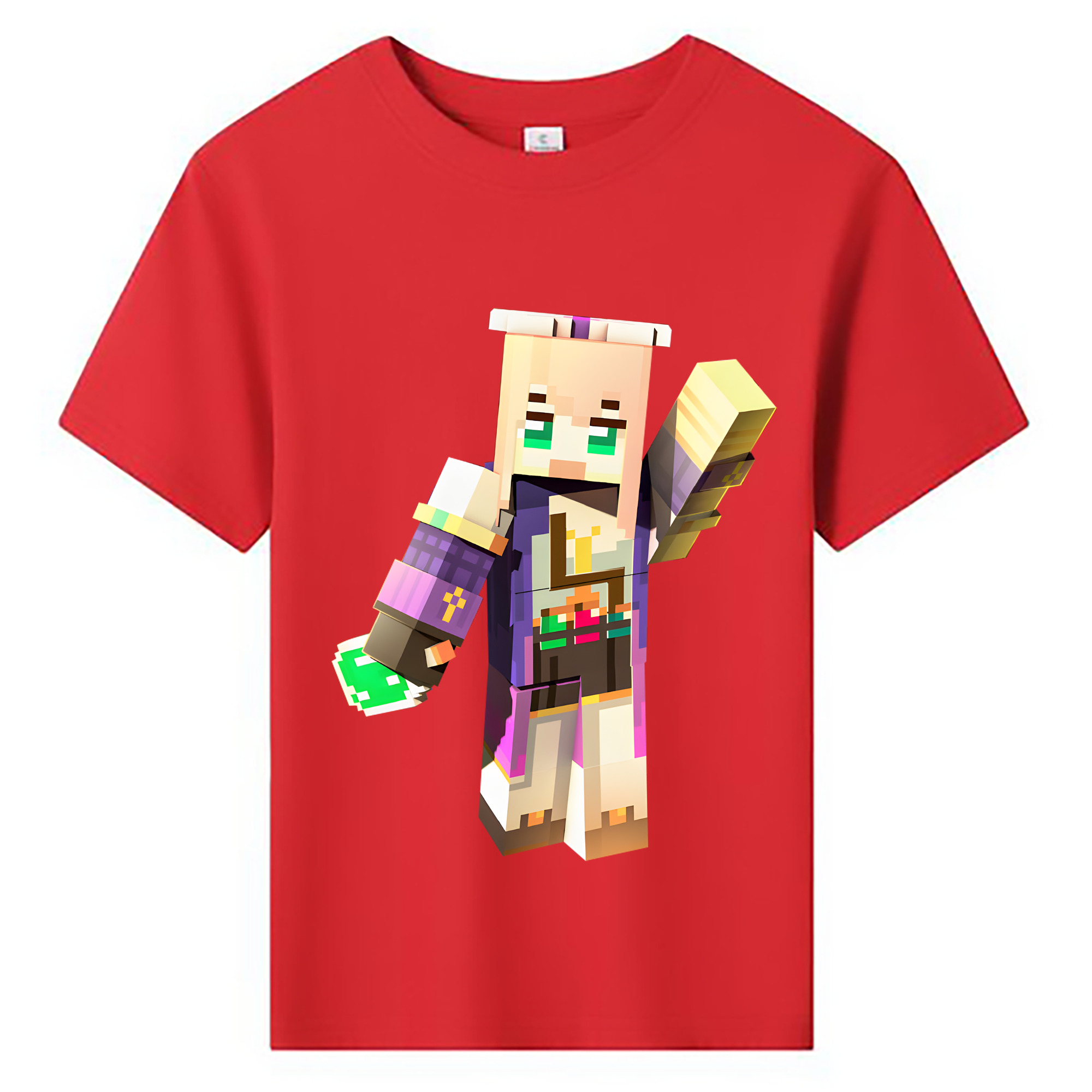 （画像用） マインクラフト ブロックの世界 Minecraft MC Block world 綿100％キッズTシャツ（フロントプリント）