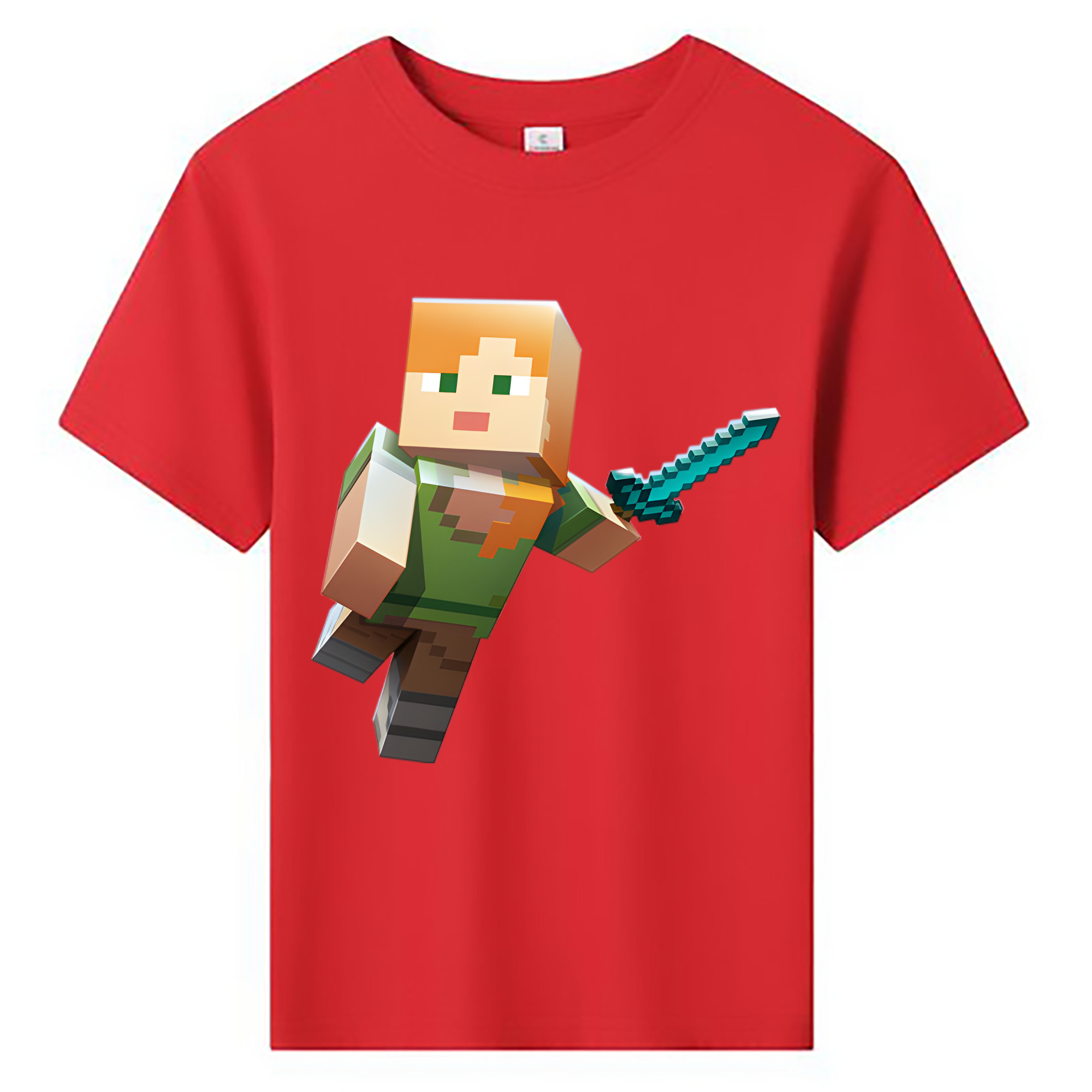 （画像用） マインクラフト ブロックの世界 Minecraft MC Block world 綿100％キッズTシャツ（フロントプリント）