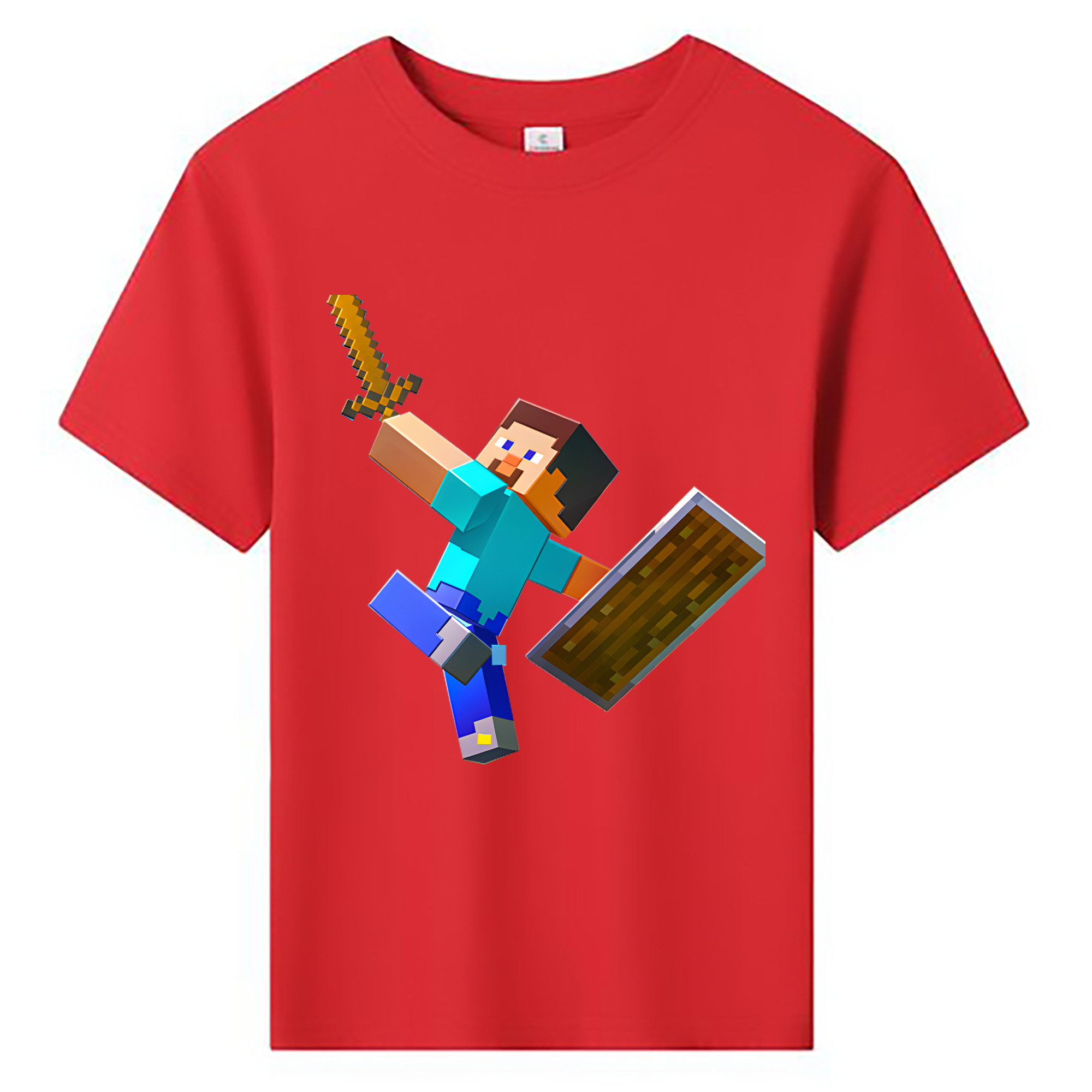 （画像用） マインクラフト ブロックの世界 Minecraft MC Block world 綿100％キッズTシャツ（フロントプリント）