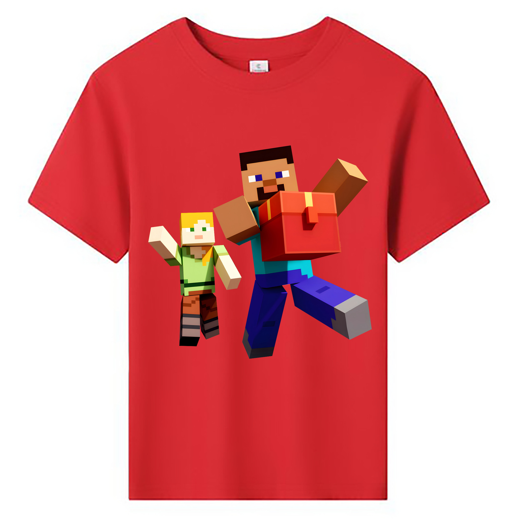 （画像用） マインクラフト ブロックの世界 Minecraft MC Block world 綿100％キッズTシャツ（フロントプリント）