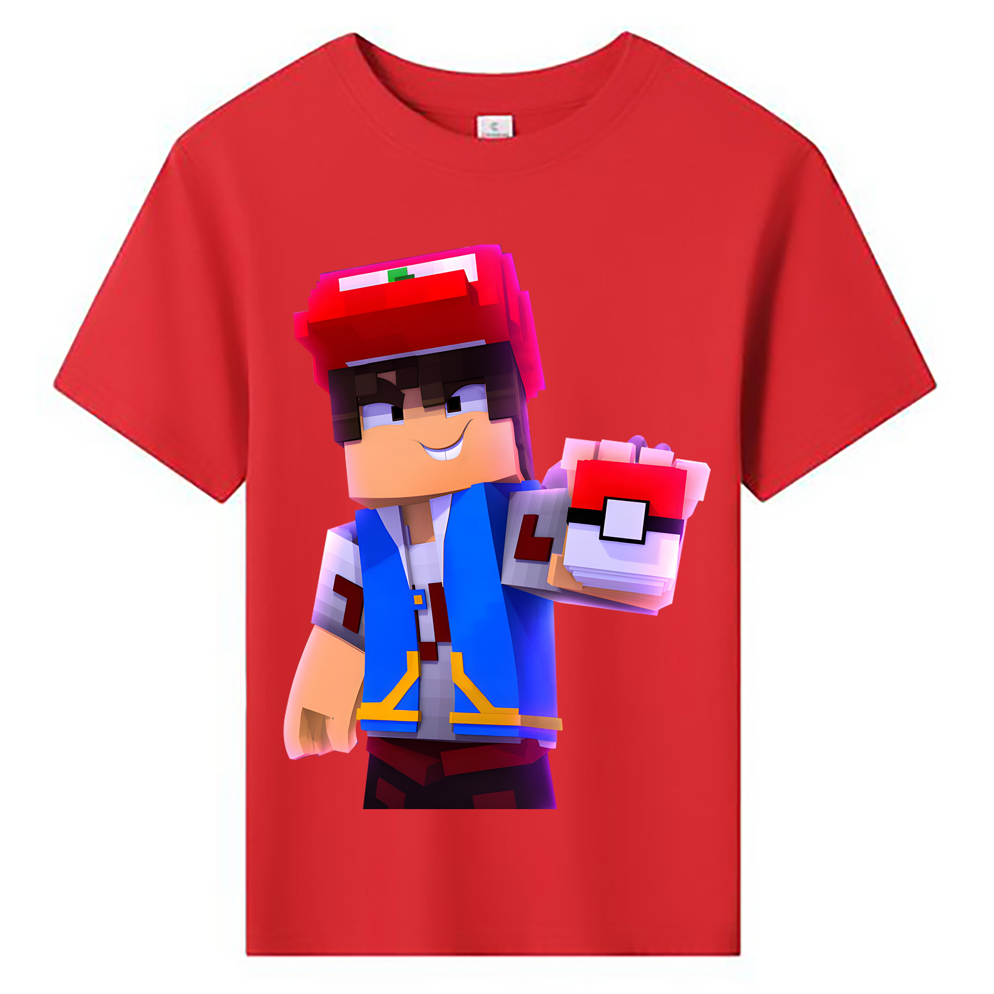 （画像用） マインクラフト ブロックの世界 Minecraft MC Block world 綿100％キッズTシャツ（フロントプリント）