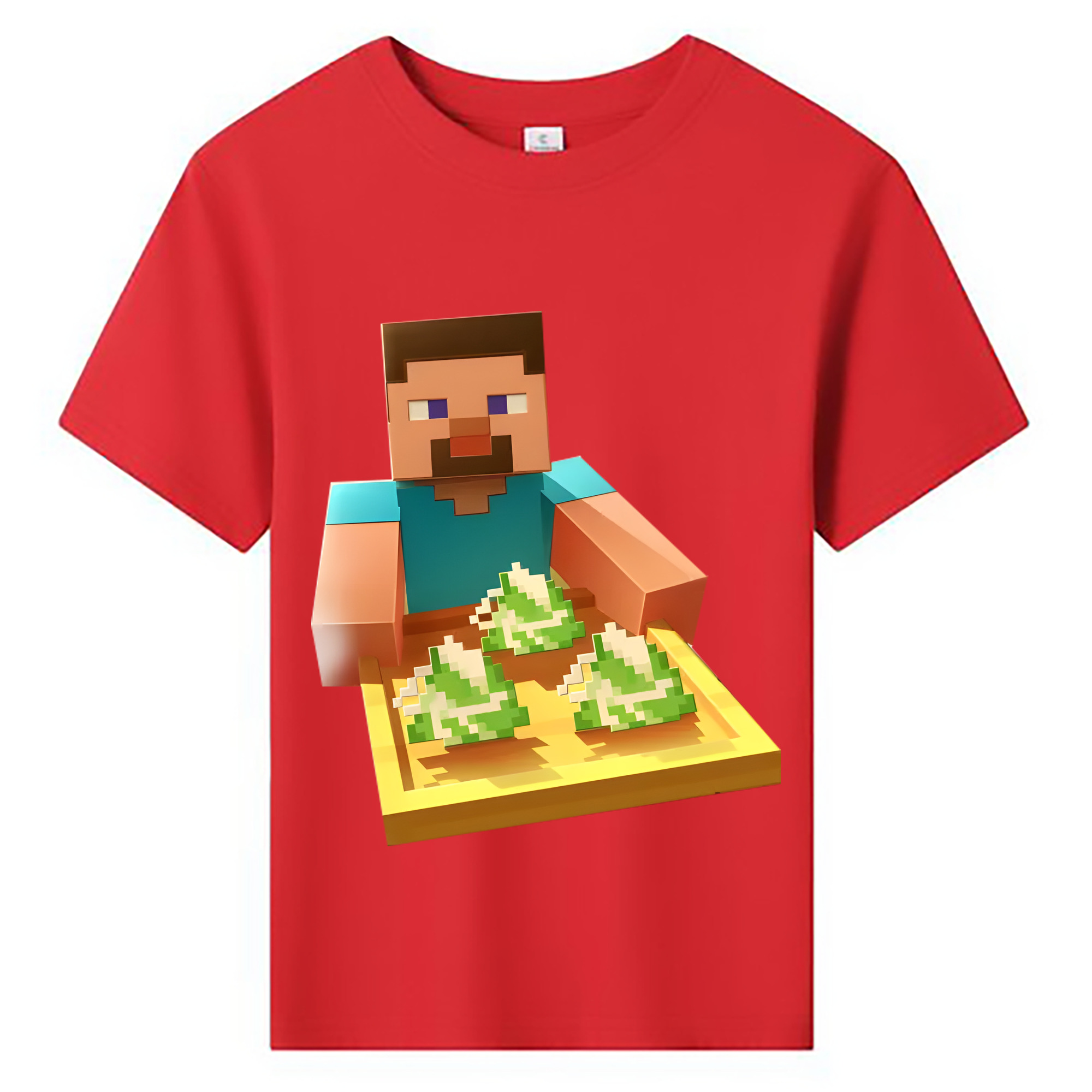 （画像用） マインクラフト ブロックの世界 Minecraft MC Block world 綿100％キッズTシャツ（フロントプリント）