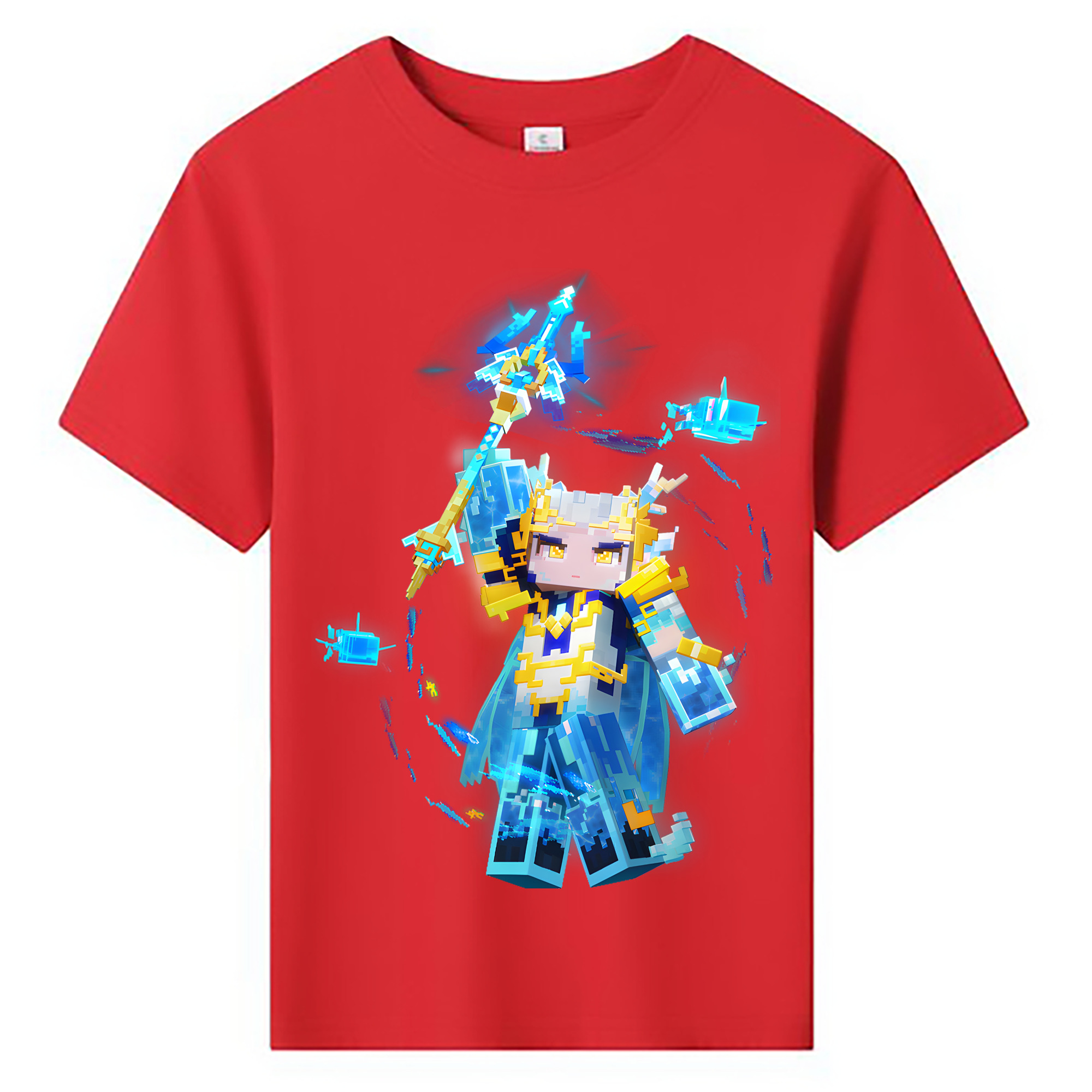 （画像用） マインクラフト ブロックの世界 Minecraft MC Block world 綿100％キッズTシャツ（フロントプリント）