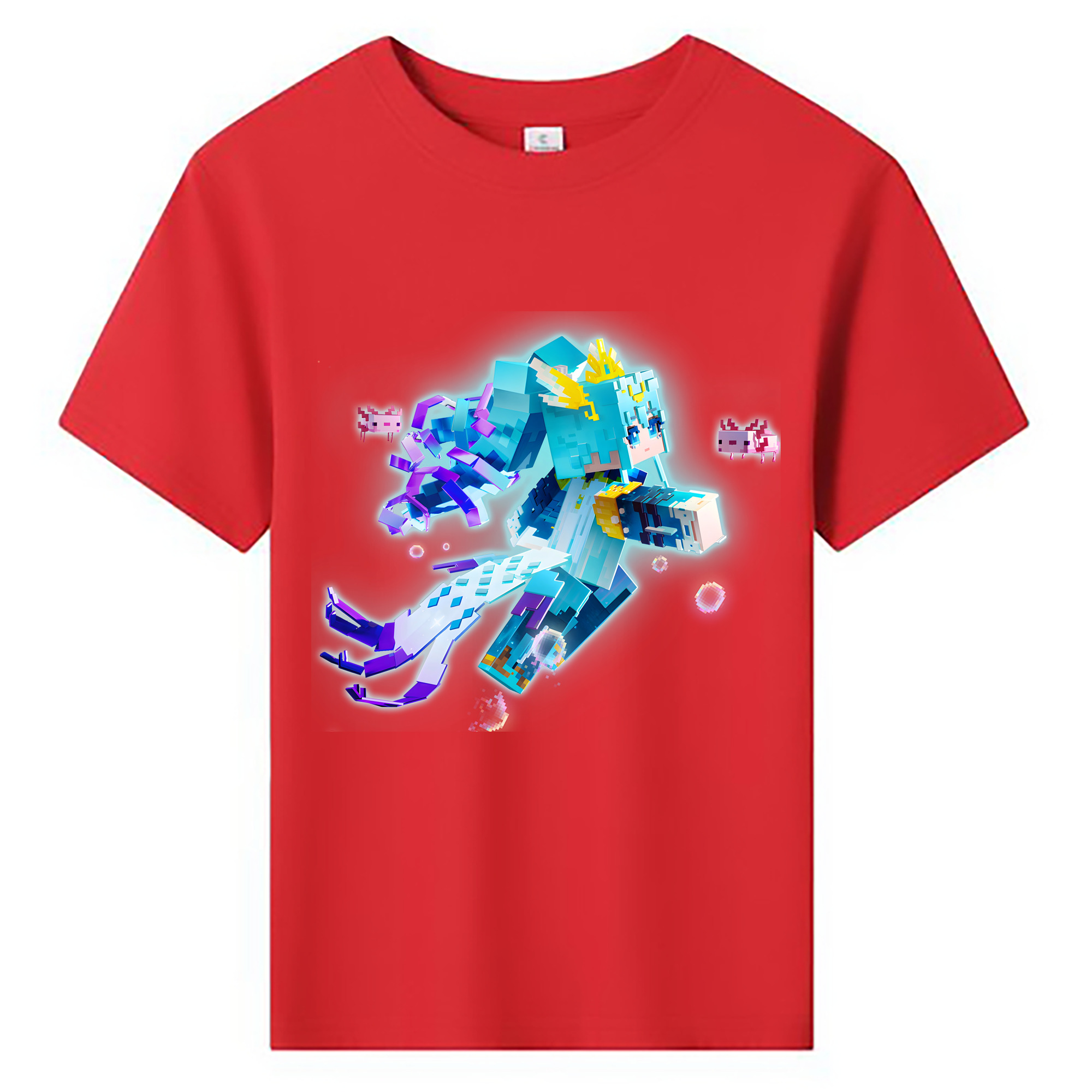 （画像用） マインクラフト ブロックの世界 Minecraft MC Block world 綿100％キッズTシャツ（フロントプリント）