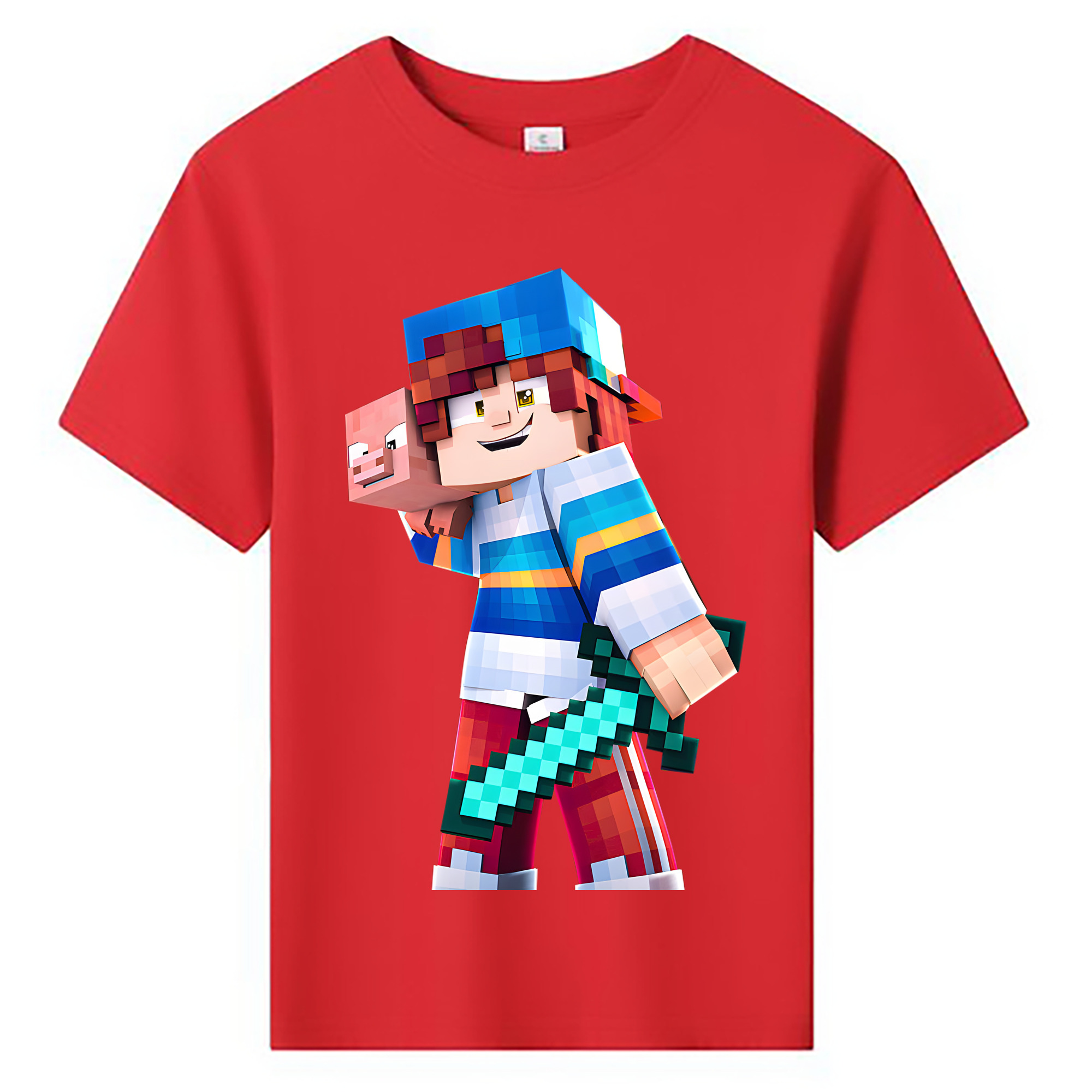 （画像用） マインクラフト ブロックの世界 Minecraft MC Block world 綿100％キッズTシャツ（フロントプリント）