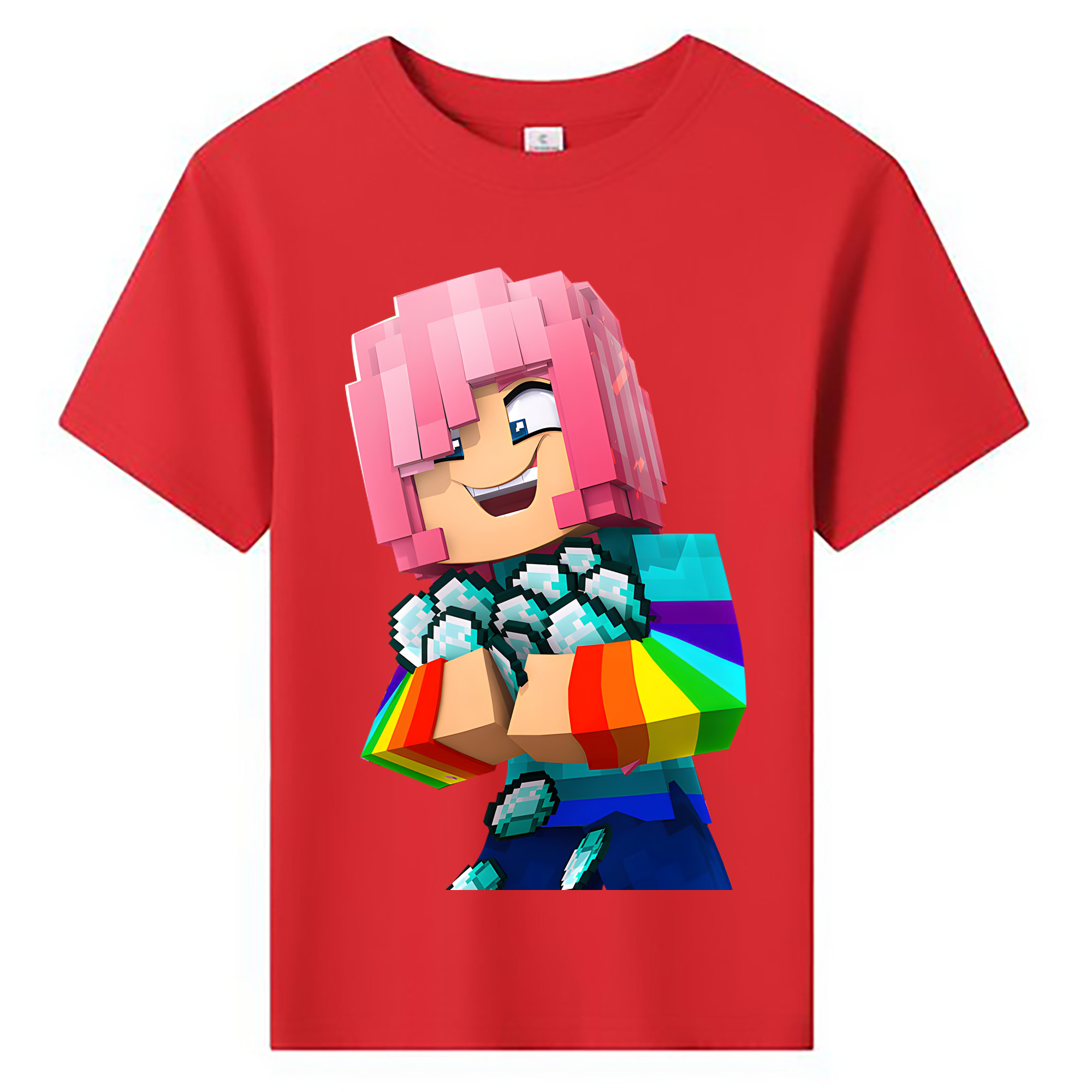 （画像用） マインクラフト ブロックの世界 Minecraft MC Block world 綿100％キッズTシャツ（フロントプリント）