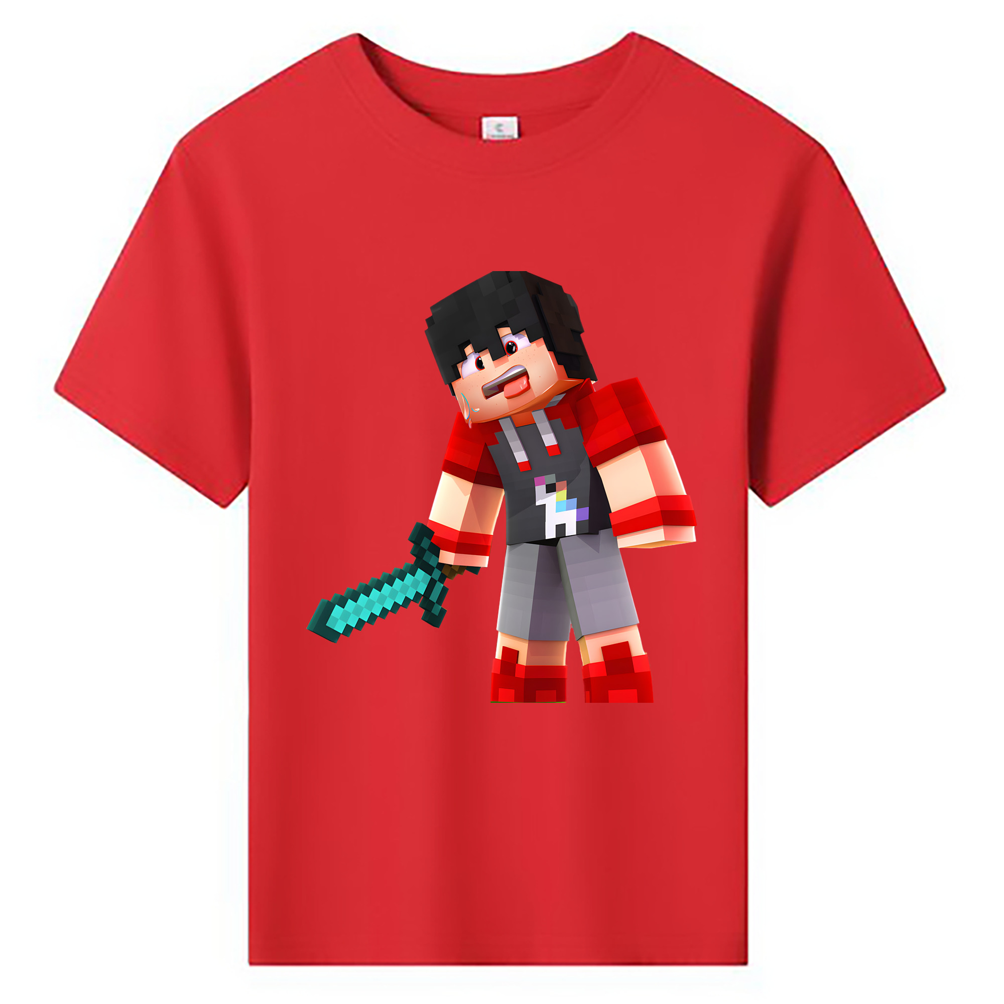 （画像用） マインクラフト ブロックの世界 Minecraft MC Block world 綿100％キッズTシャツ（フロントプリント）