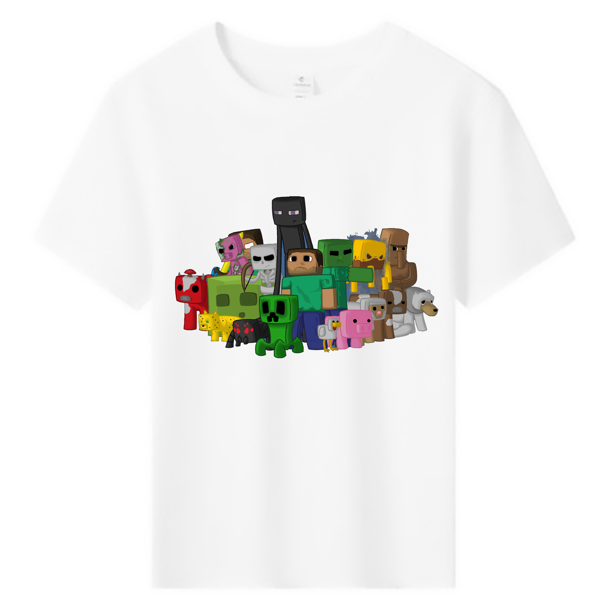 （画像用） マインクラフト ブロックの世界 Minecraft MC Block world 綿100％キッズTシャツ（フロントプリント）
