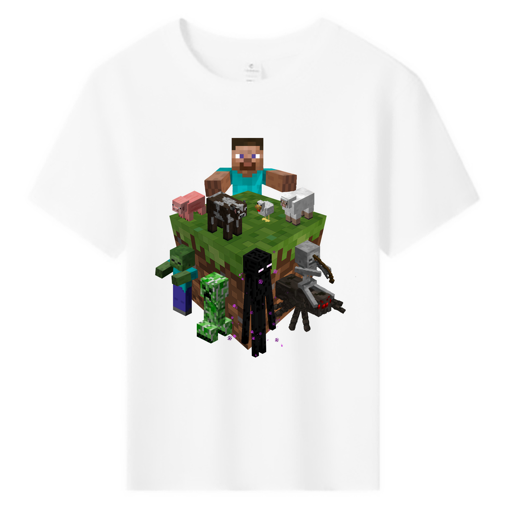 （画像用） マインクラフト ブロックの世界 Minecraft MC Block world 綿100％キッズTシャツ（フロントプリント）