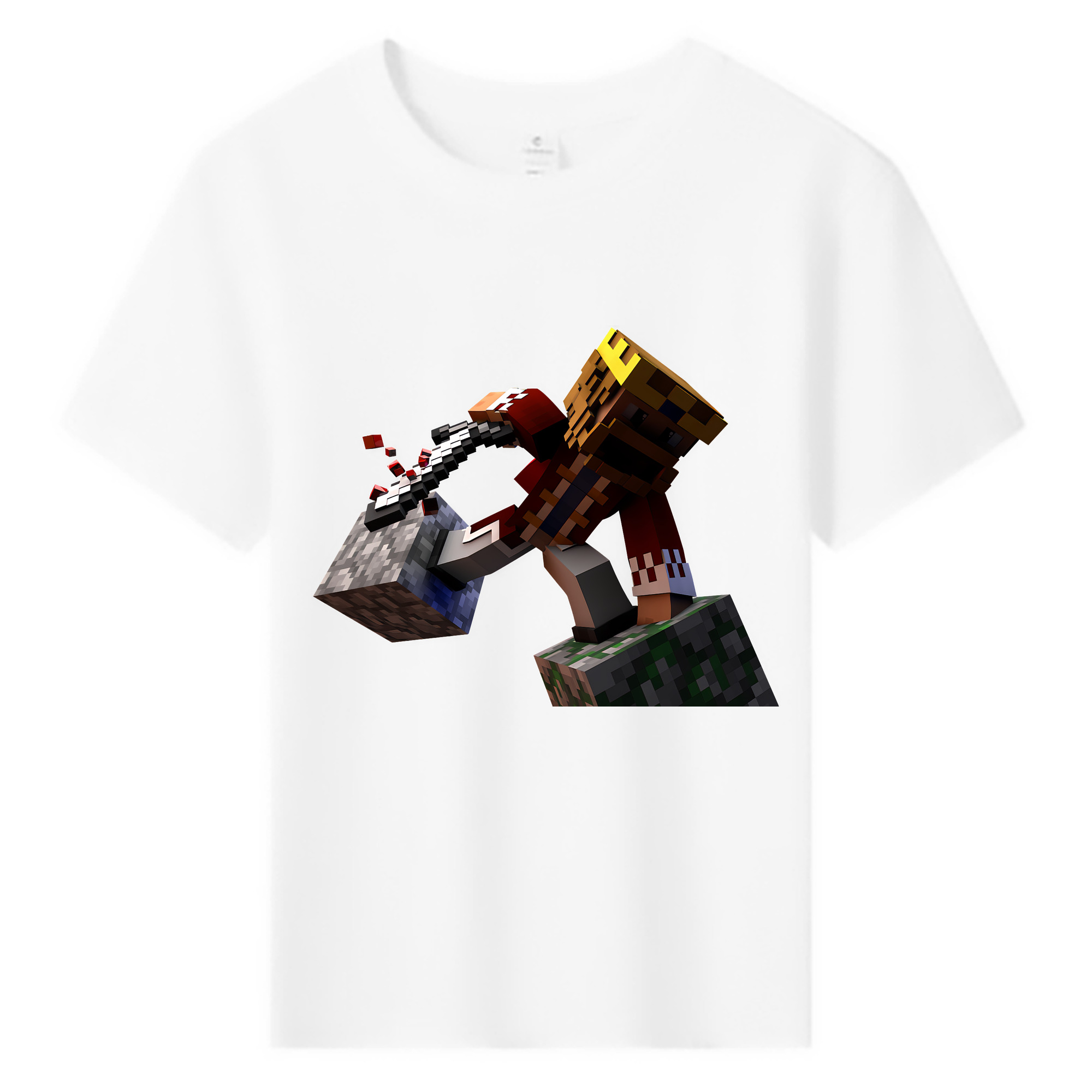 （画像用） マインクラフト ブロックの世界 Minecraft MC Block world 綿100％キッズTシャツ（フロントプリント）