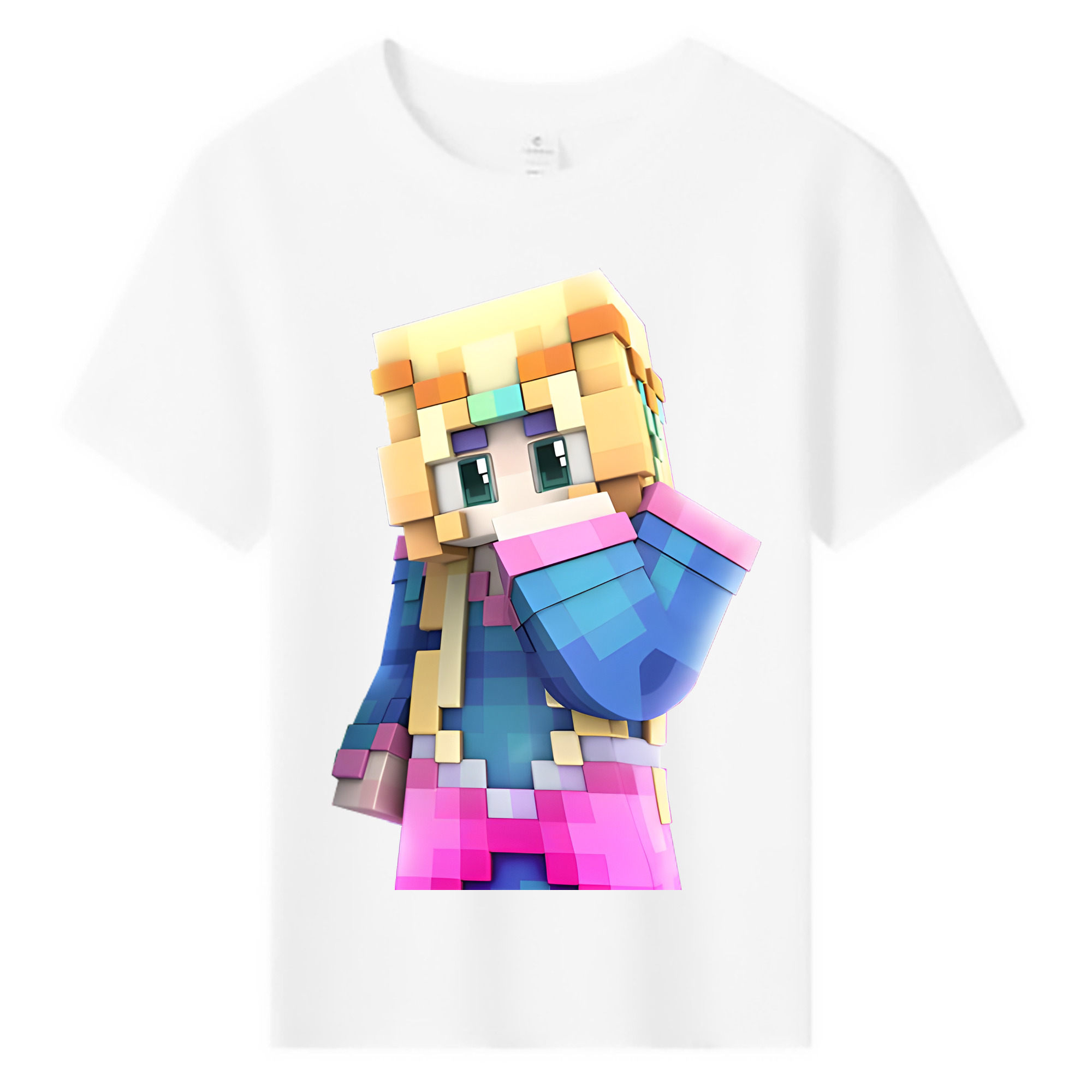 （画像用） マインクラフト ブロックの世界 Minecraft MC Block world 綿100％キッズTシャツ（フロントプリント）