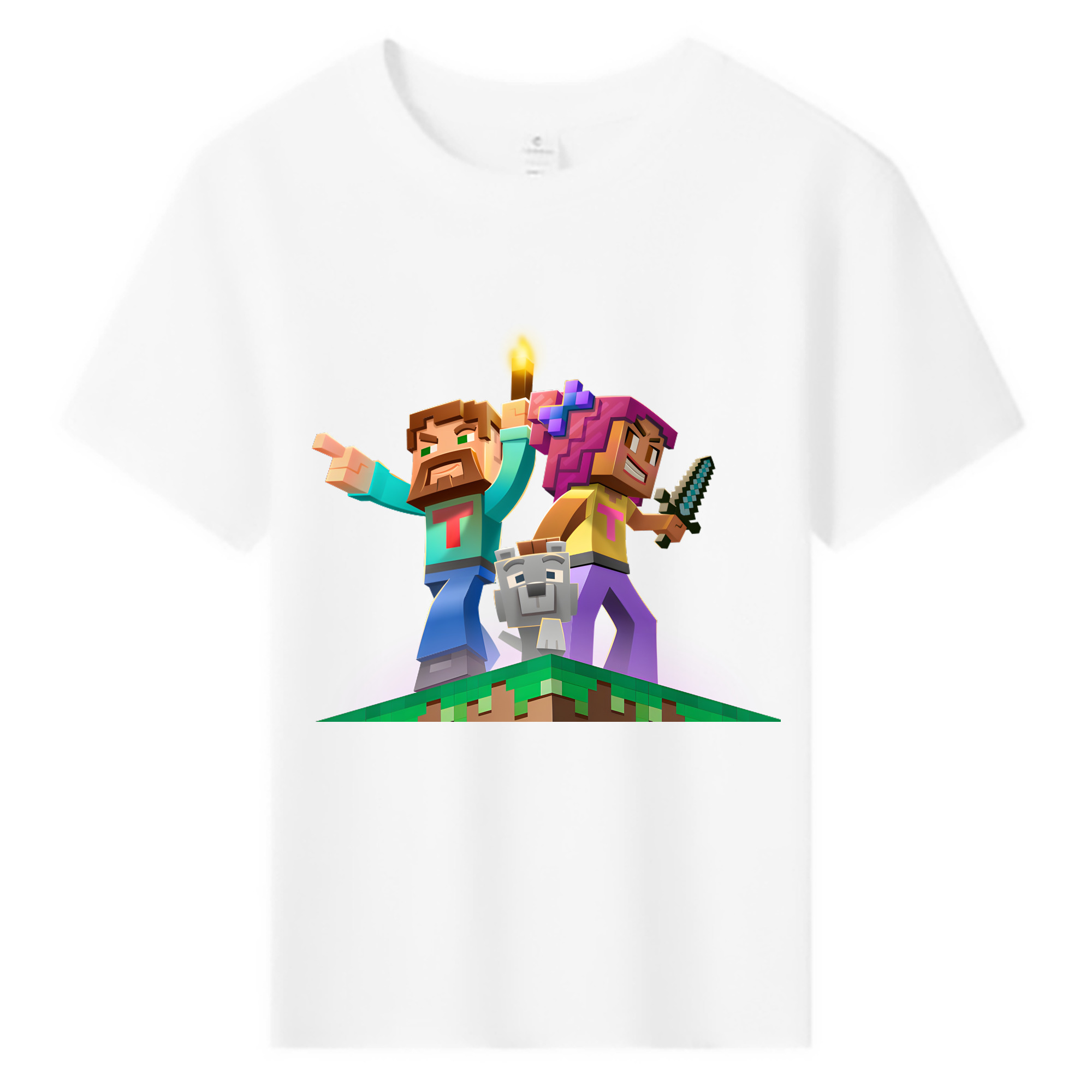 （画像用） マインクラフト ブロックの世界 Minecraft MC Block world 綿100％キッズTシャツ（フロントプリント）