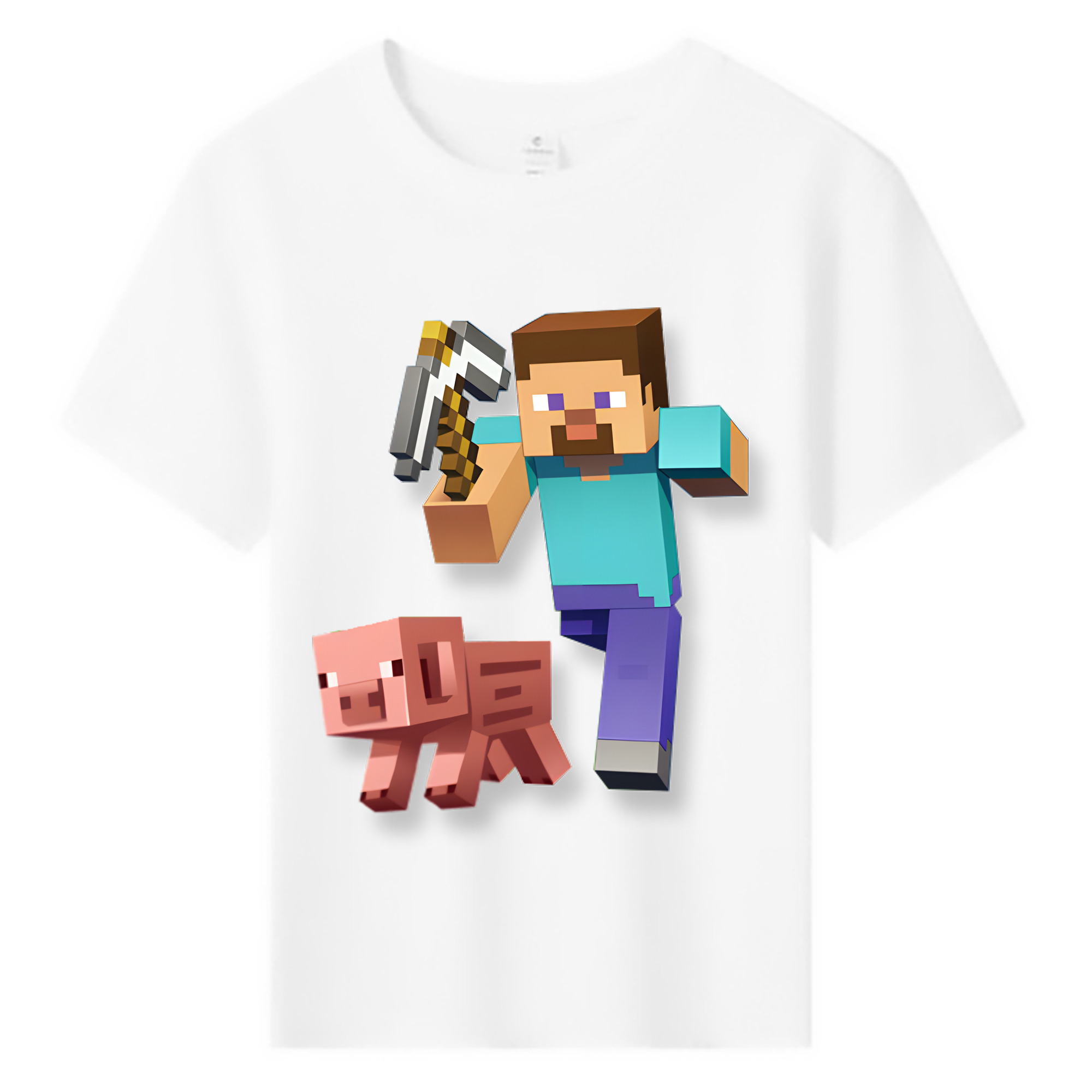 （画像用） マインクラフト ブロックの世界 Minecraft MC Block world 綿100％キッズTシャツ（フロントプリント）