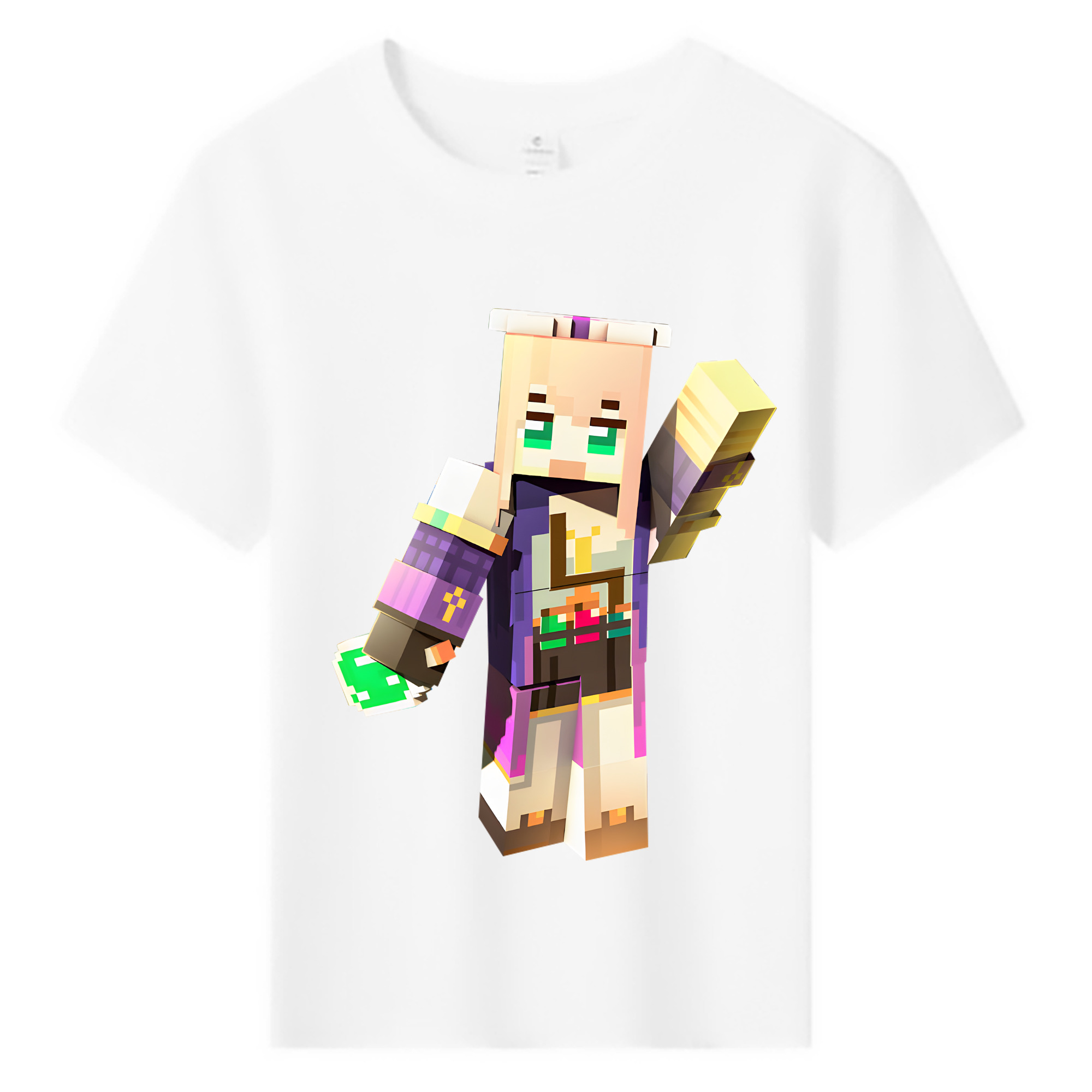 （画像用） マインクラフト ブロックの世界 Minecraft MC Block world 綿100％キッズTシャツ（フロントプリント）