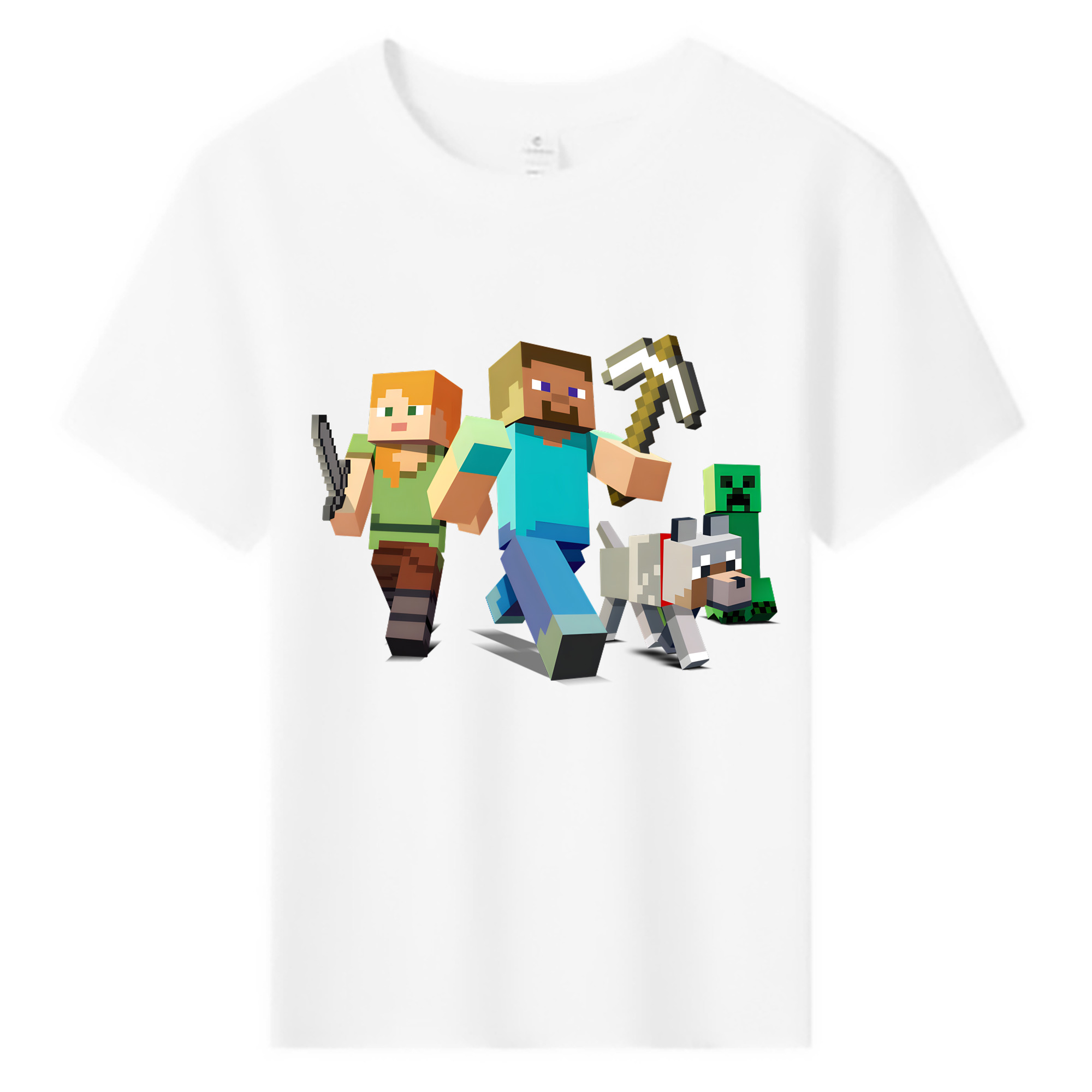 （画像用） マインクラフト ブロックの世界 Minecraft MC Block world 綿100％キッズTシャツ（フロントプリント）