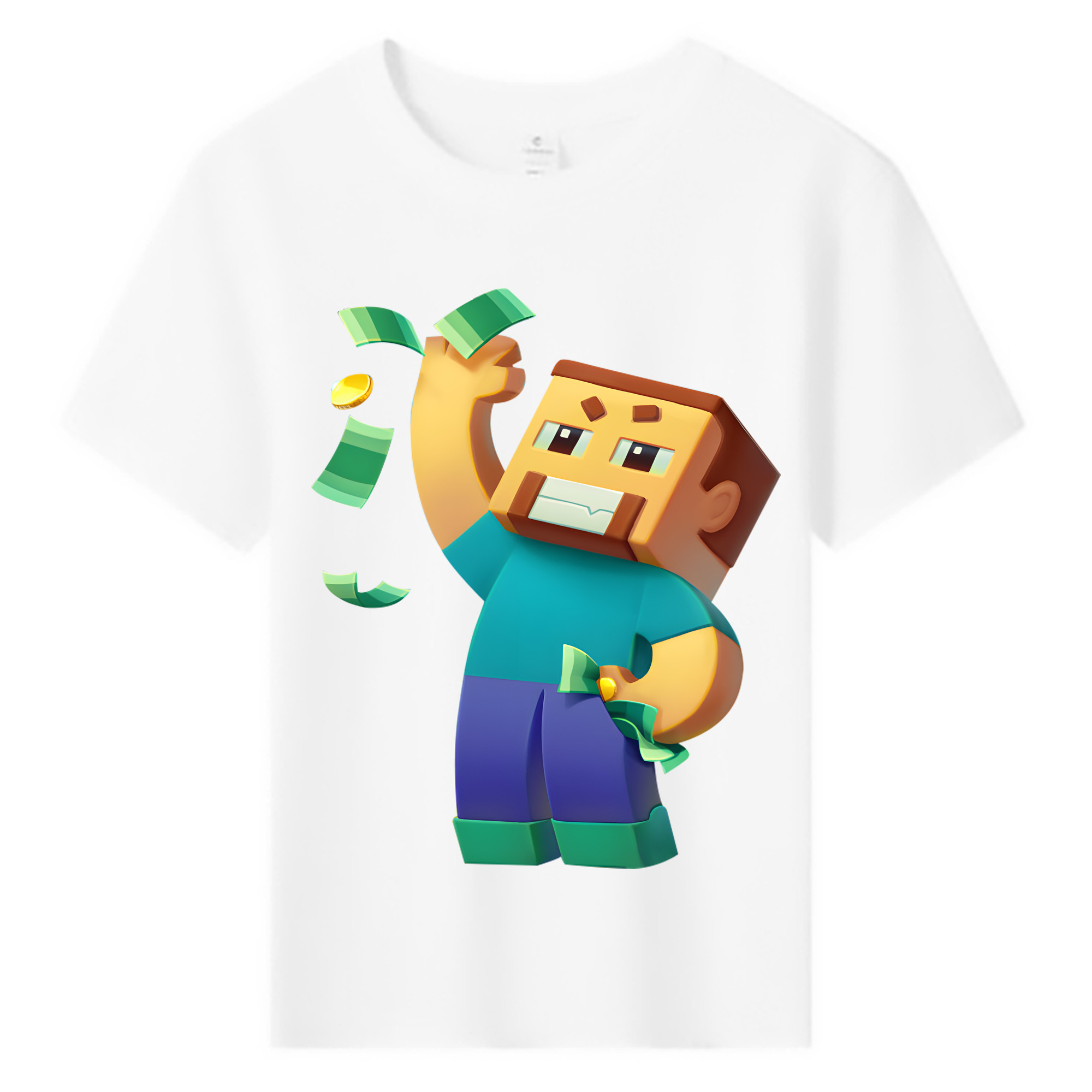 （画像用） マインクラフト ブロックの世界 Minecraft MC Block world 綿100％キッズTシャツ（フロントプリント）