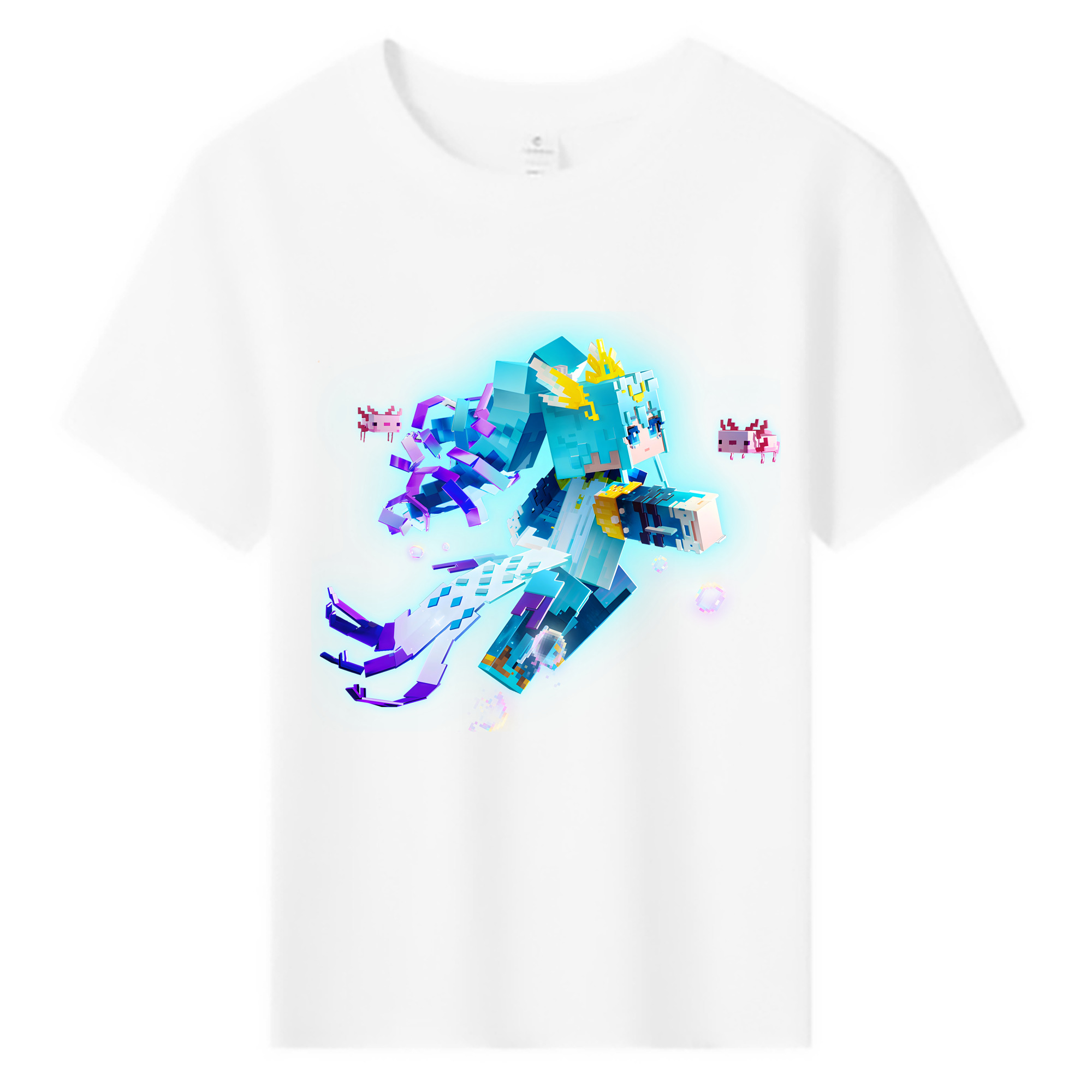 （画像用） マインクラフト ブロックの世界 Minecraft MC Block world 綿100％キッズTシャツ（フロントプリント）