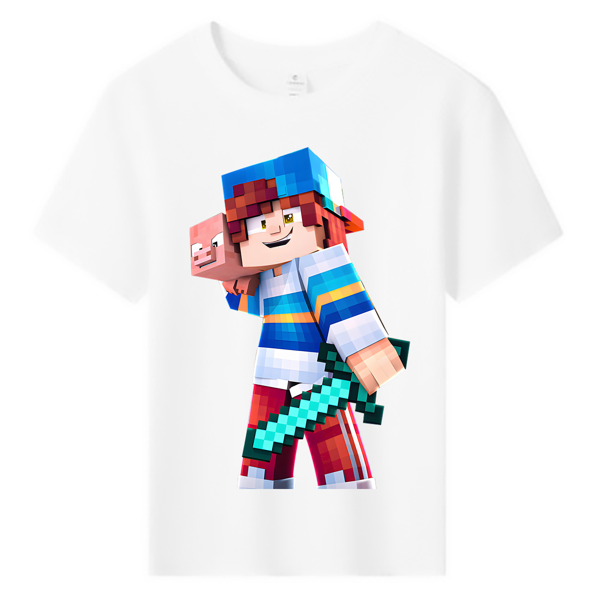（画像用） マインクラフト ブロックの世界 Minecraft MC Block world 綿100％キッズTシャツ（フロントプリント）