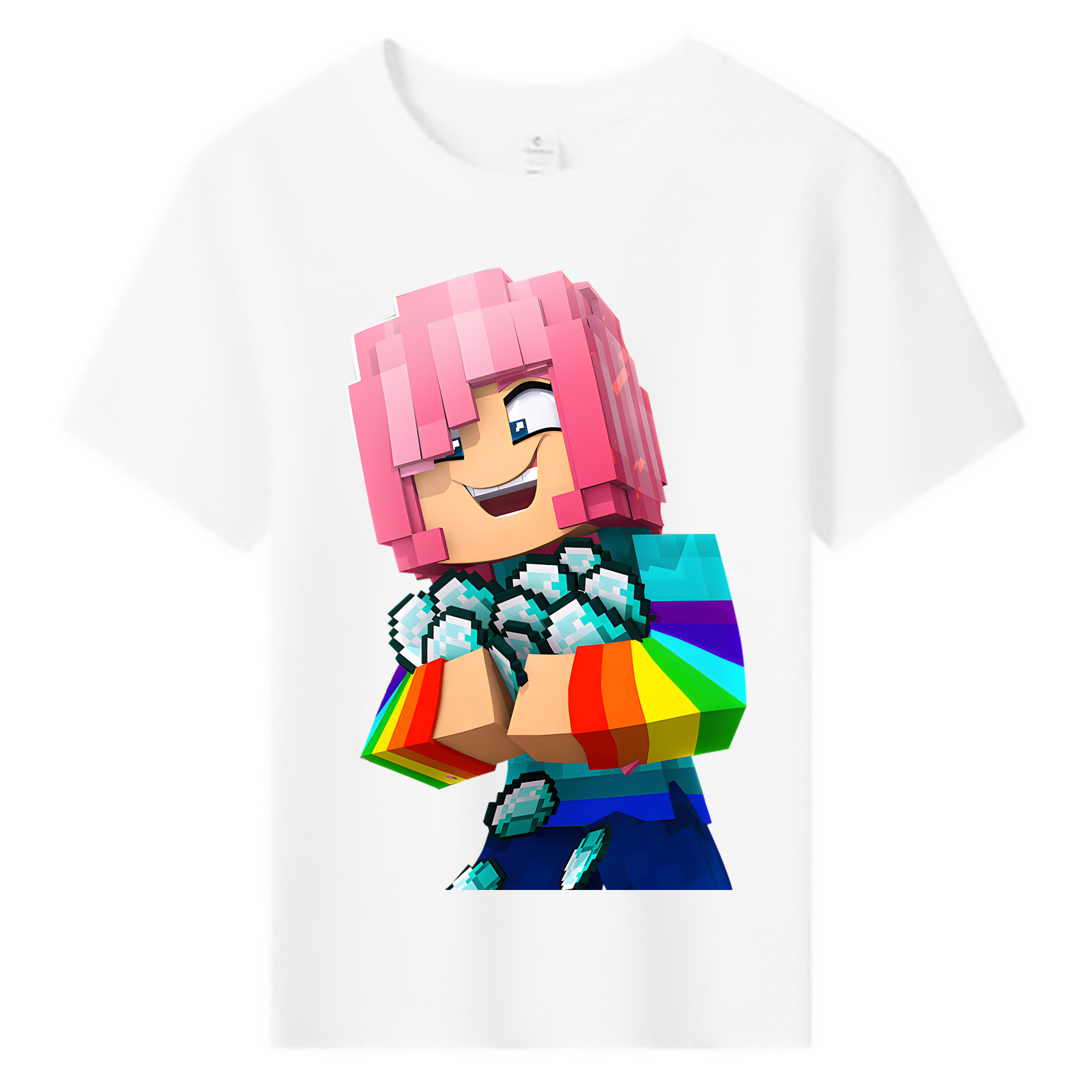 （画像用） マインクラフト ブロックの世界 Minecraft MC Block world 綿100％キッズTシャツ（フロントプリント）