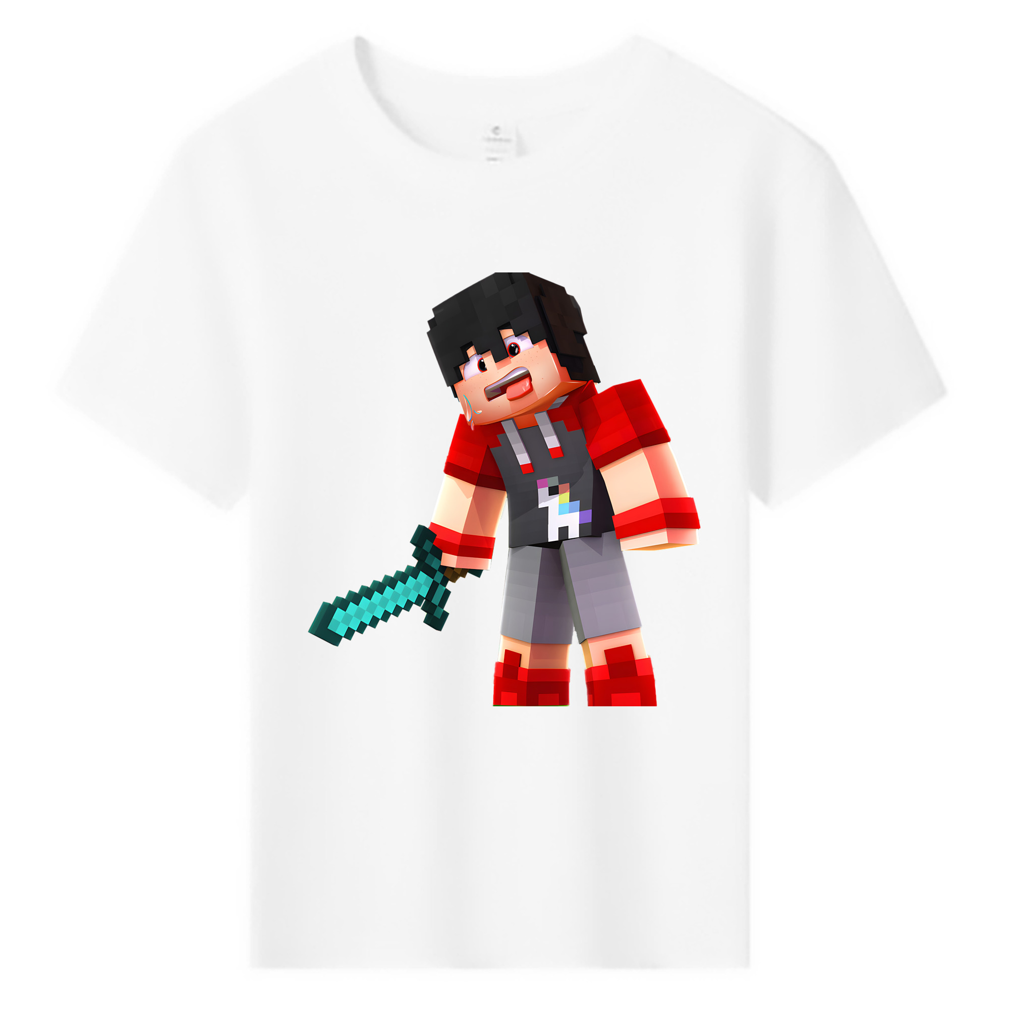 （画像用） マインクラフト ブロックの世界 Minecraft MC Block world 綿100％キッズTシャツ（フロントプリント）
