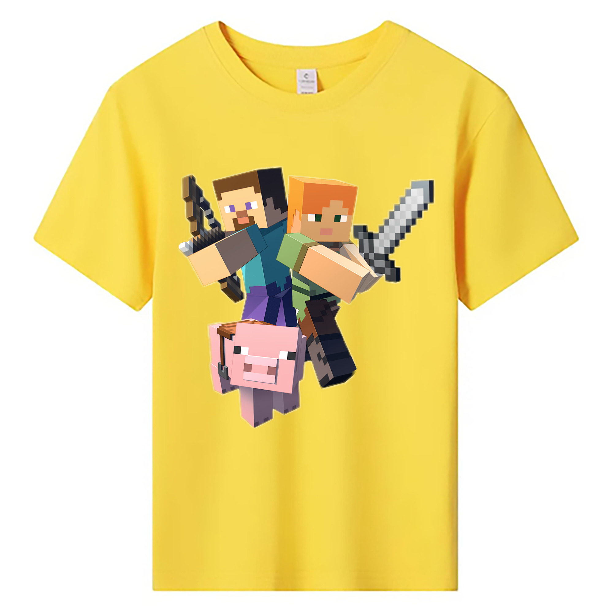 （画像用） マインクラフト ブロックの世界 Minecraft MC Block world 綿100％キッズTシャツ（フロントプリント）