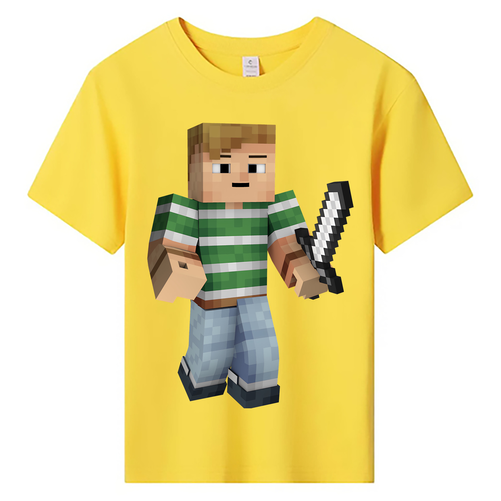 （画像用） マインクラフト ブロックの世界 Minecraft MC Block world 綿100％キッズTシャツ（フロントプリント）