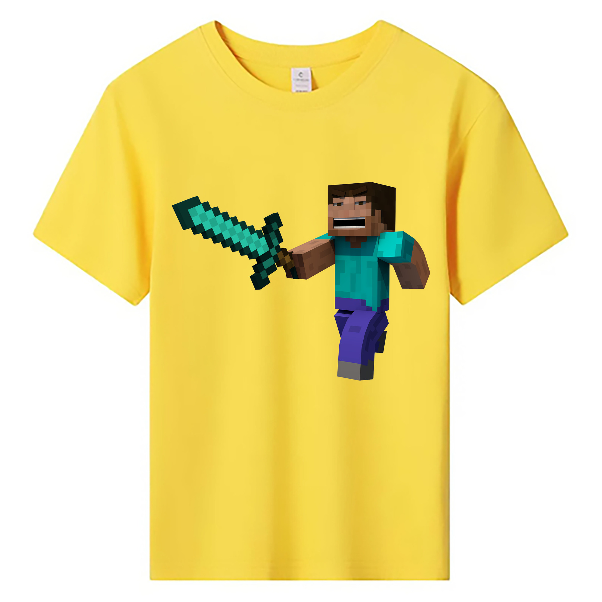 （画像用） マインクラフト ブロックの世界 Minecraft MC Block world 綿100％キッズTシャツ（フロントプリント）