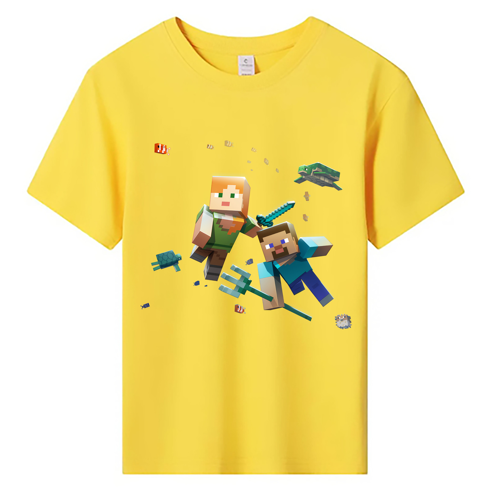 （画像用） マインクラフト ブロックの世界 Minecraft MC Block world 綿100％キッズTシャツ（フロントプリント）